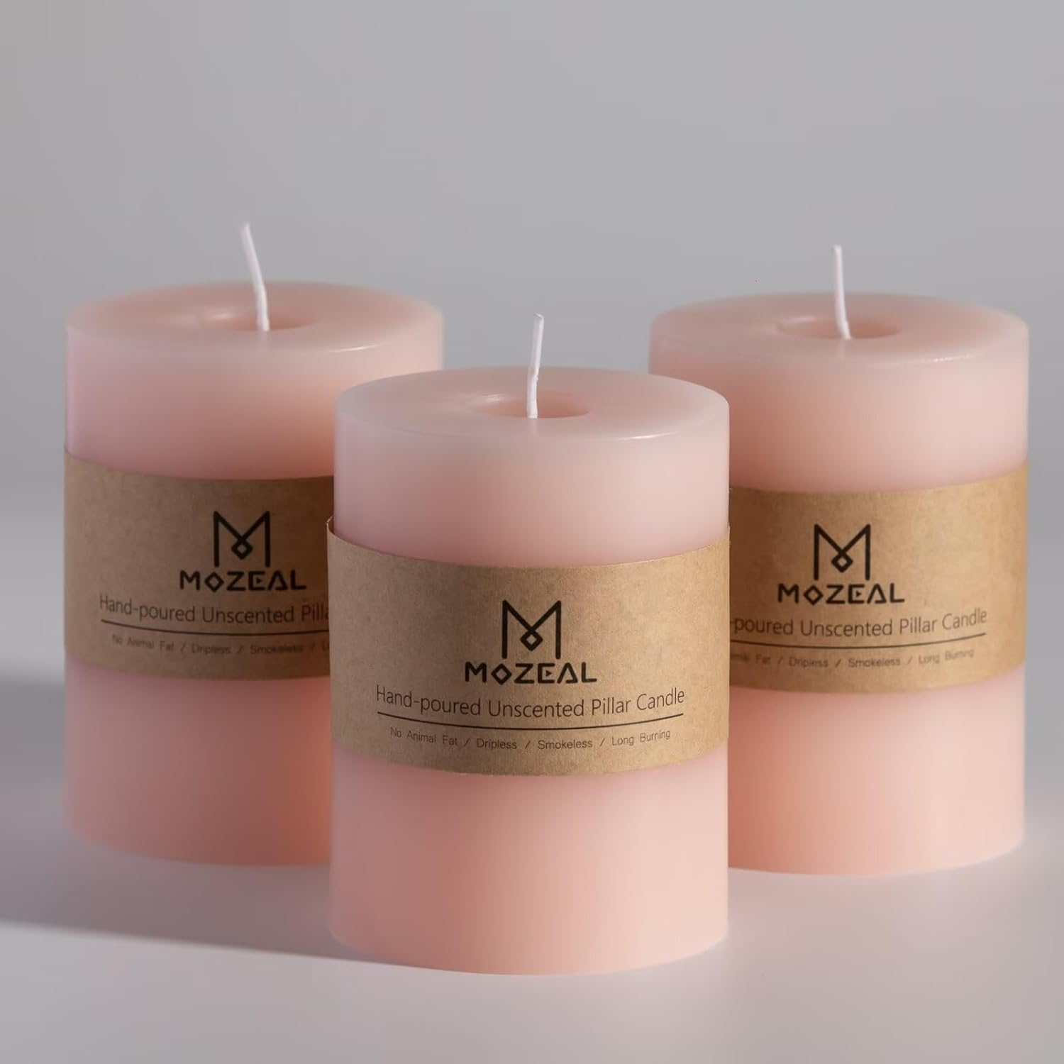 MOZEAL 3" X 4" Hand-Poured Unscented Hot Pink Candle, Dripless Fuchsia Pillar Candle Set of 3, Long Clean Burning, Approx 72 Hours Burn Time, Rustic Country Style, Home Decor image number 4
