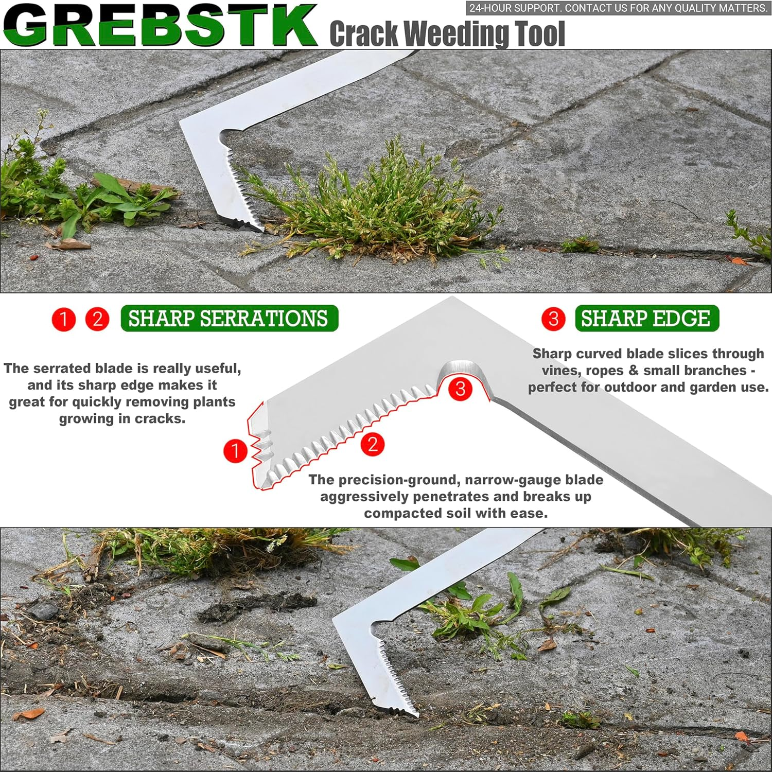 GREBSTK Crack Weeder Beech Handle Stainless Steel Lawn Yard Gardening Tool image number 5