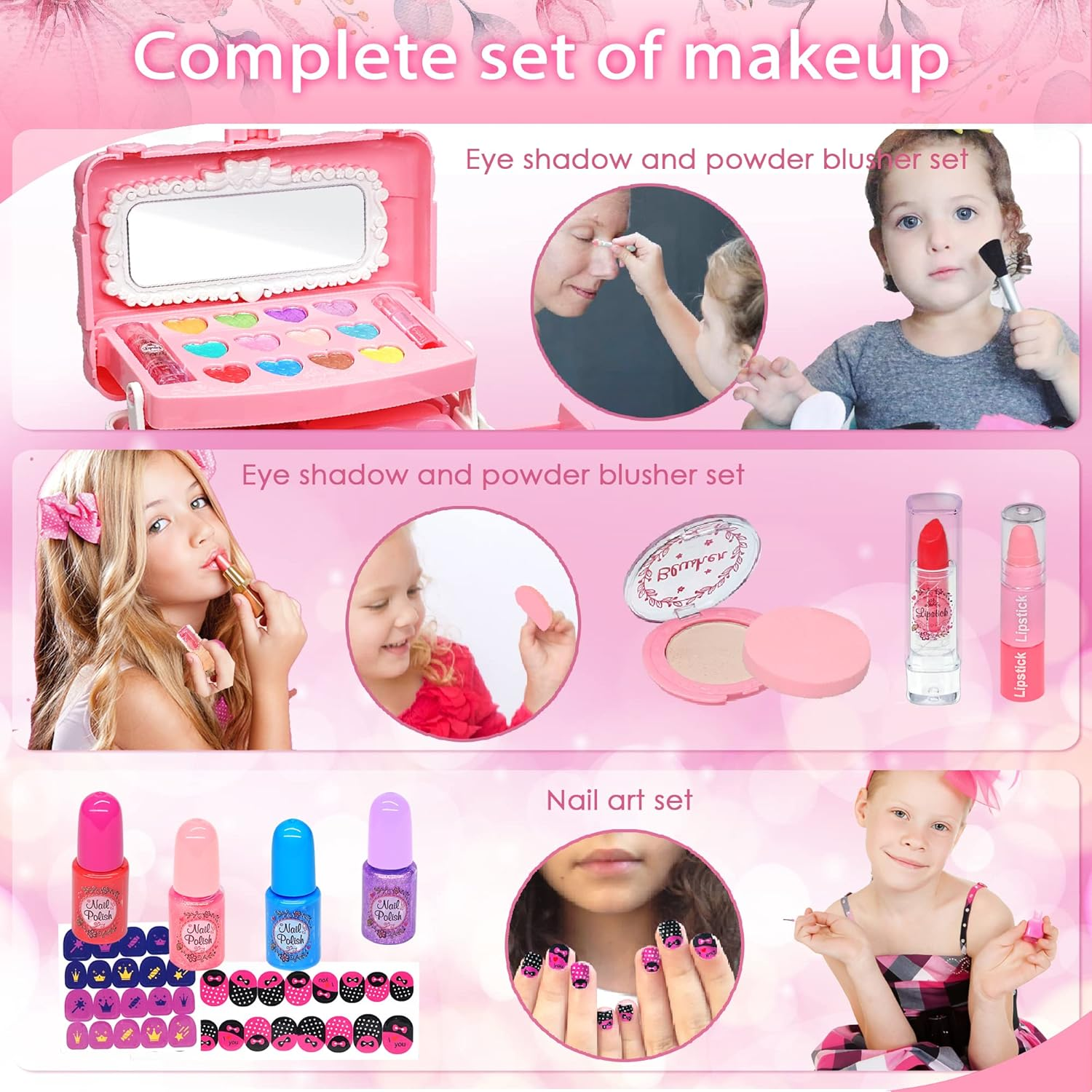 Kids Makeup Toys for Girls - Safe and Washable Makeup for Kids, Kids Makeup Kit for Girl, Real Girls Makeup Kit for Kids Toddler, Princess Birthday Gifts for 4 5 6 7 8 9 Year Old Girls Gift (Pink) image number 5