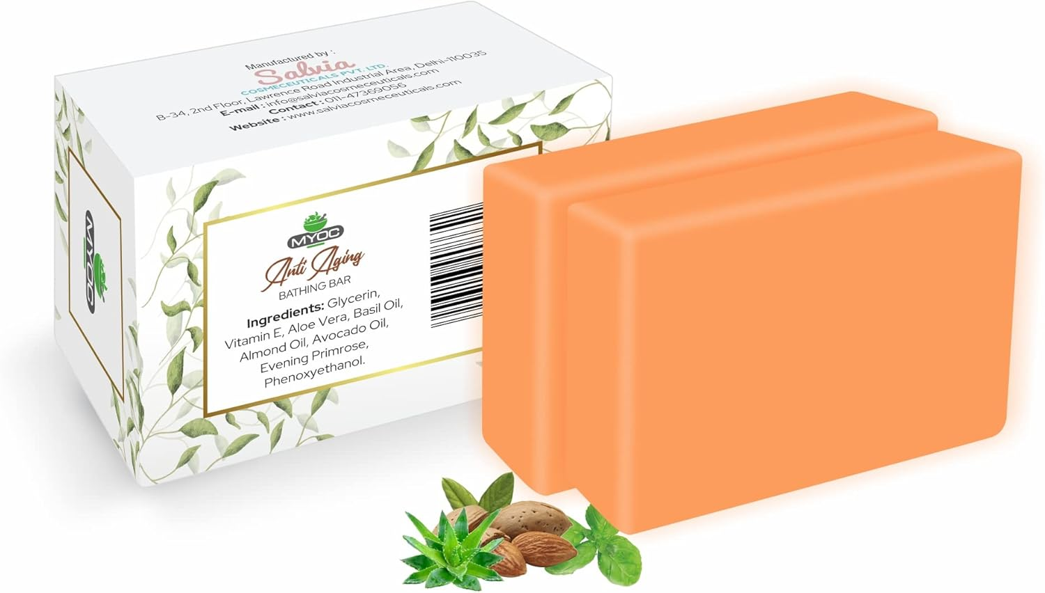 MYOC anti Ageing Bathing Soap with Aloe Vera, Glycerin & Vitamin-E | Minimizes Wrinkles & Fine Lines | Skin Brightening & Moisturizing Cleansing Soap - for Men & Women All Skin Types- 75G (Pack of 2) image number 5