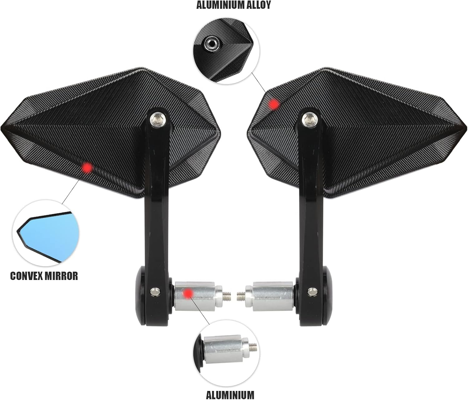 LKV Motorcycle Bar End Mirrors 7/8" 22Mm - Anti-Blue Motorcycle Side Rearview Mirrors 360 Degrees CNC Aluminum Alloy Handlebars Mirror for Kawasaki Yamaha Honda ATV Dirt Bike - Black/Silver image number 6