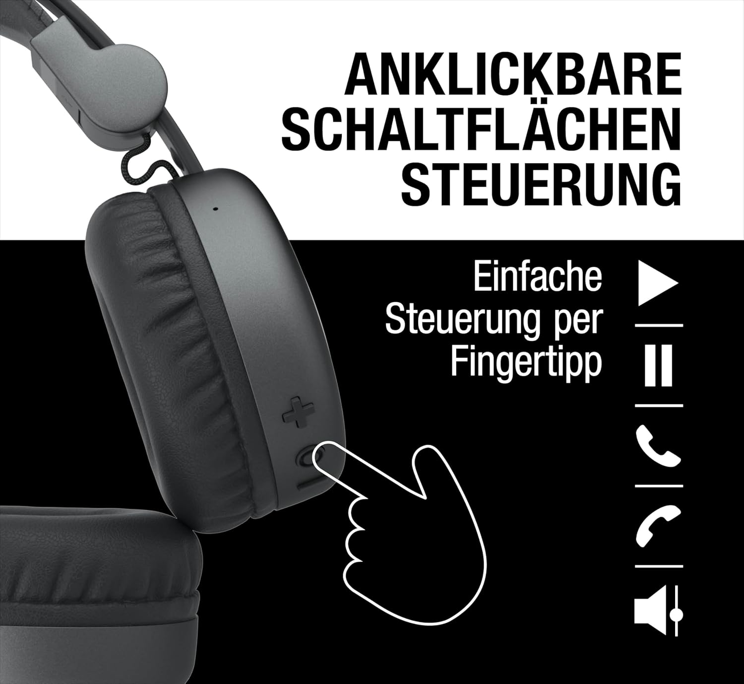 Fresh 'N Rebel Code Core Bluetooth Headphones On-Ear Wireless 30 Hours Playtime with Microphone and Voice Assistant, Volume Control and Play/Pause Buttons, Foldable (Storm Grey) image number 5