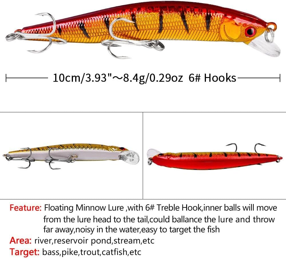 Origlam 10Pcs Fishing Lures - Life-Like Swimbait, Minnow Hard Lure Bass Trout Baits Kit, Topwater Hard Baits Crankbait Swimbait for Saltwater Freshwater image number 2