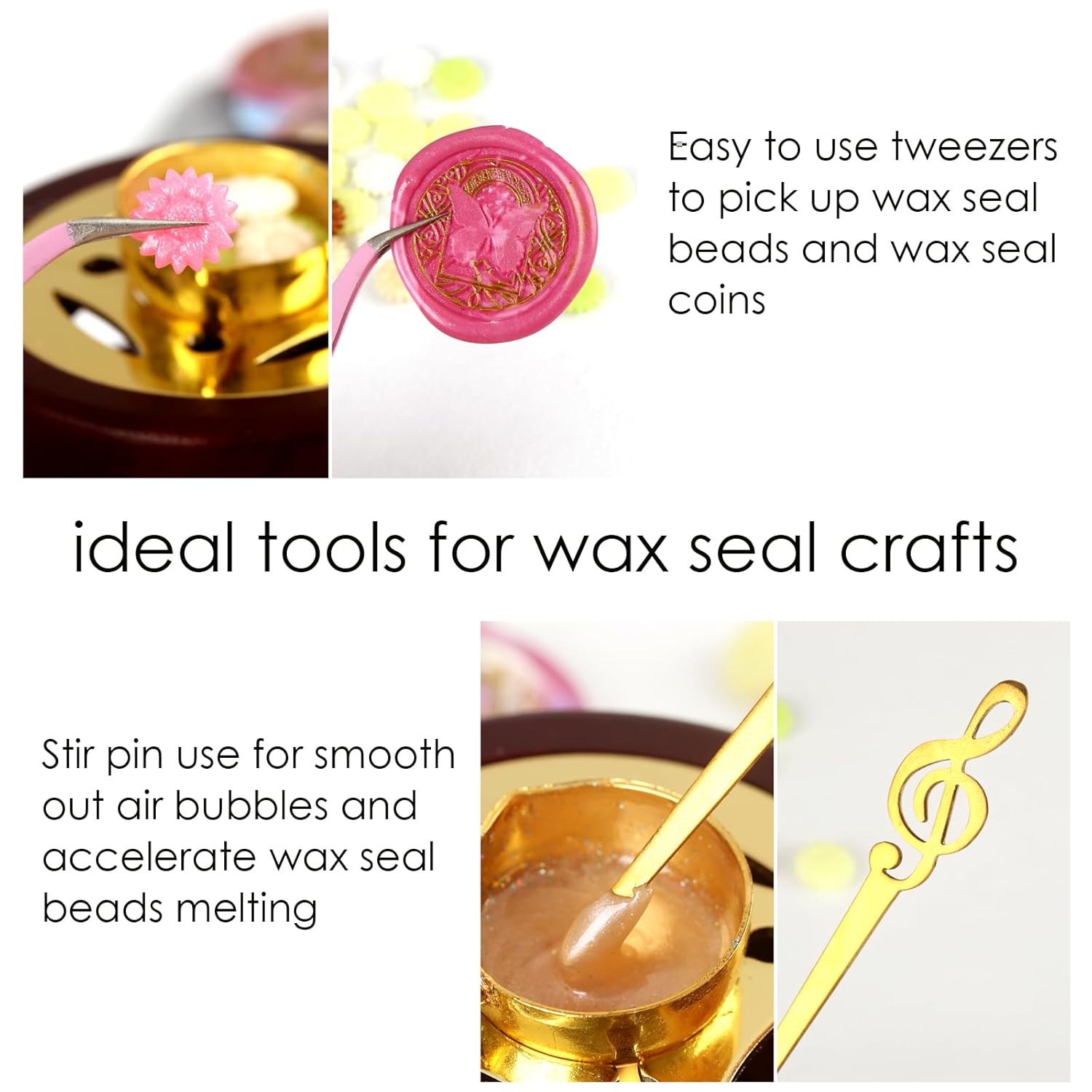 Andotopee Electric Wax Seal Warmer Kit with Melter, 2Pcs Spoon, Tweezers, Stir Pin for Fast Melting Beads Sticks, Envelope Stamp Seals Craft, Pink image number 2