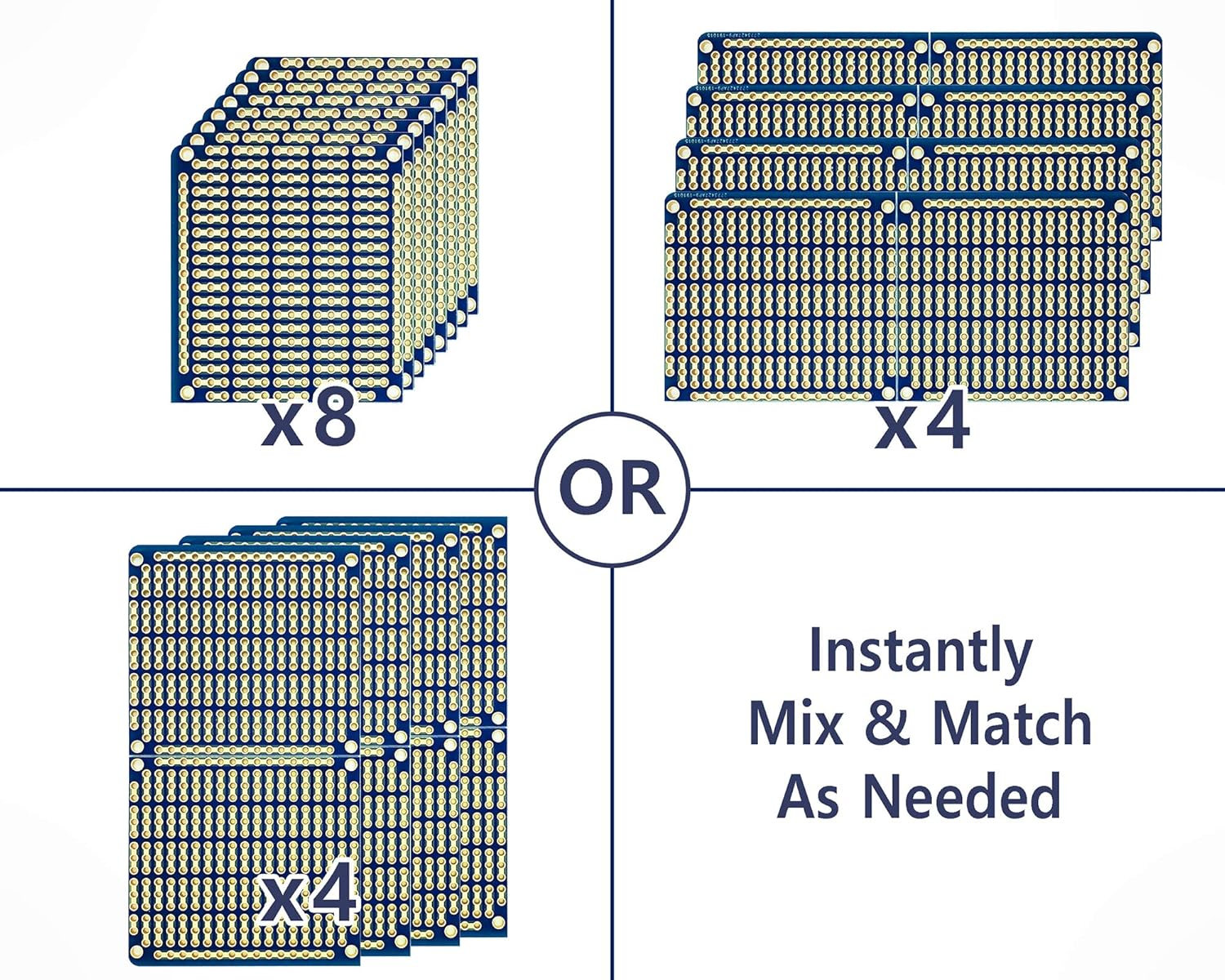 Electrocookie Snappable PCB, Strip Board with Power Rails for Arduino and Electronics, Gold-Plated, 3.8"X3.5" (2 Pack, Blue) - 1.Blue image number 6