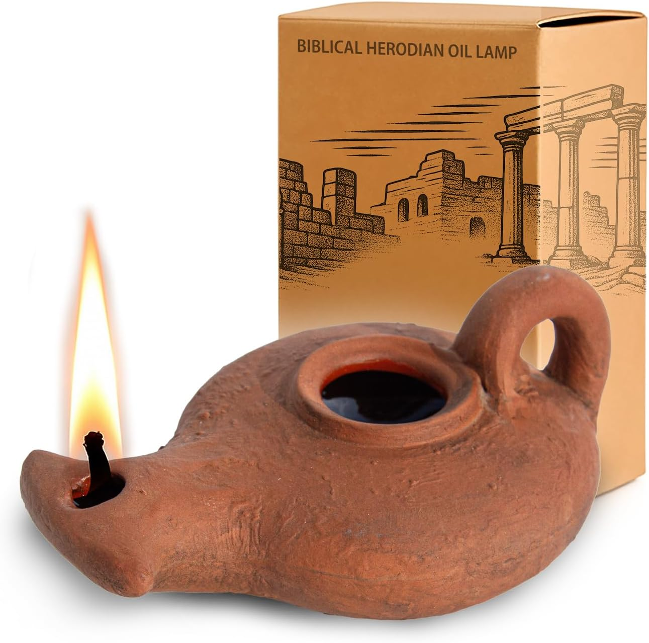 Herodian - Classic with Handle - Replica Ancient Clay Oil LAMP in Gift Bag & Certificate of Authenticity Hanukkah-Judaica/Christian Gift