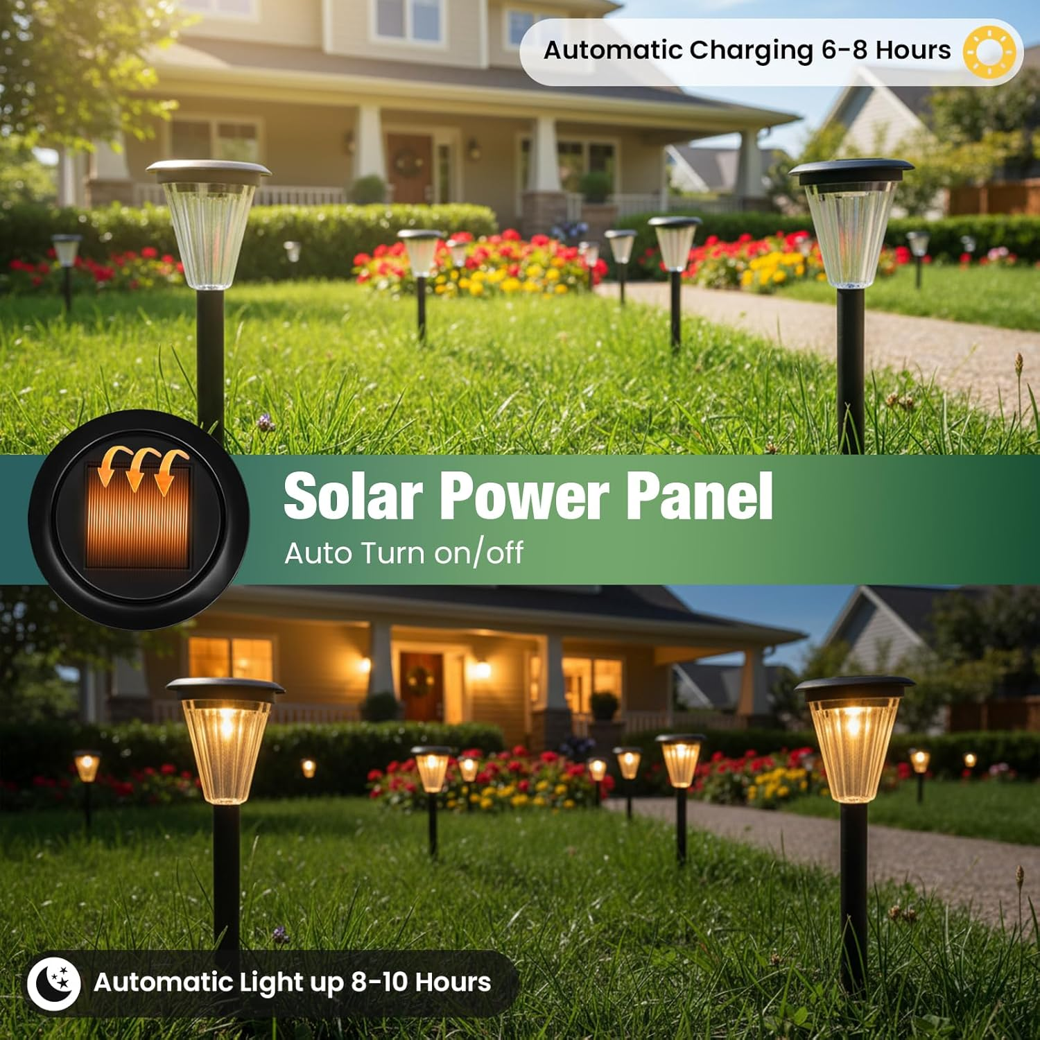 Advwin Solar Pathway Lights, 8 Pack Solar Outdoor Garden Lights, Waterproof Solar Powered Stake Lights Auto On/Off for Pathway Garden Yard Path Walkway Driveway Lawn Patio outside Decor