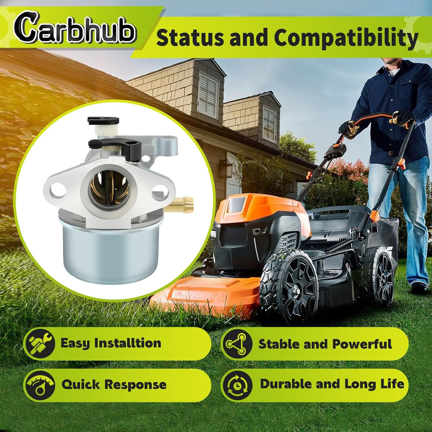 Carbhub 675 190Cc Carburetor Kit for Briggs & Stratton Gold 6.25HP 6.75HP MRS Push Mower 675 190Cc with Fuel Filter with Spring with Spark Plug image number 6