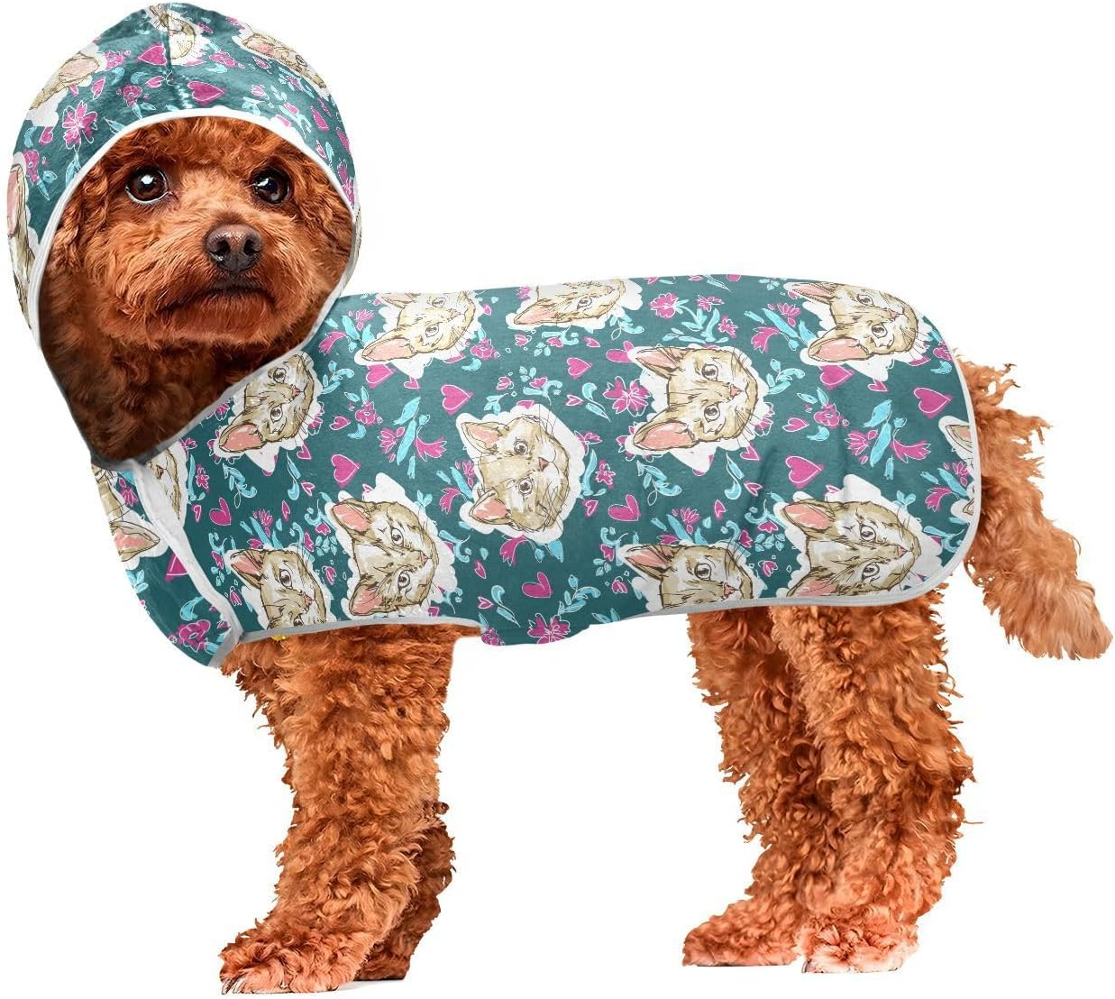 AIXIWAWA Cute Cat Heads Pet Bathrobe Towels with Adjustable Collar & Waist, Quick Absorbent Drying Coat for Cats and Dogs image number 6