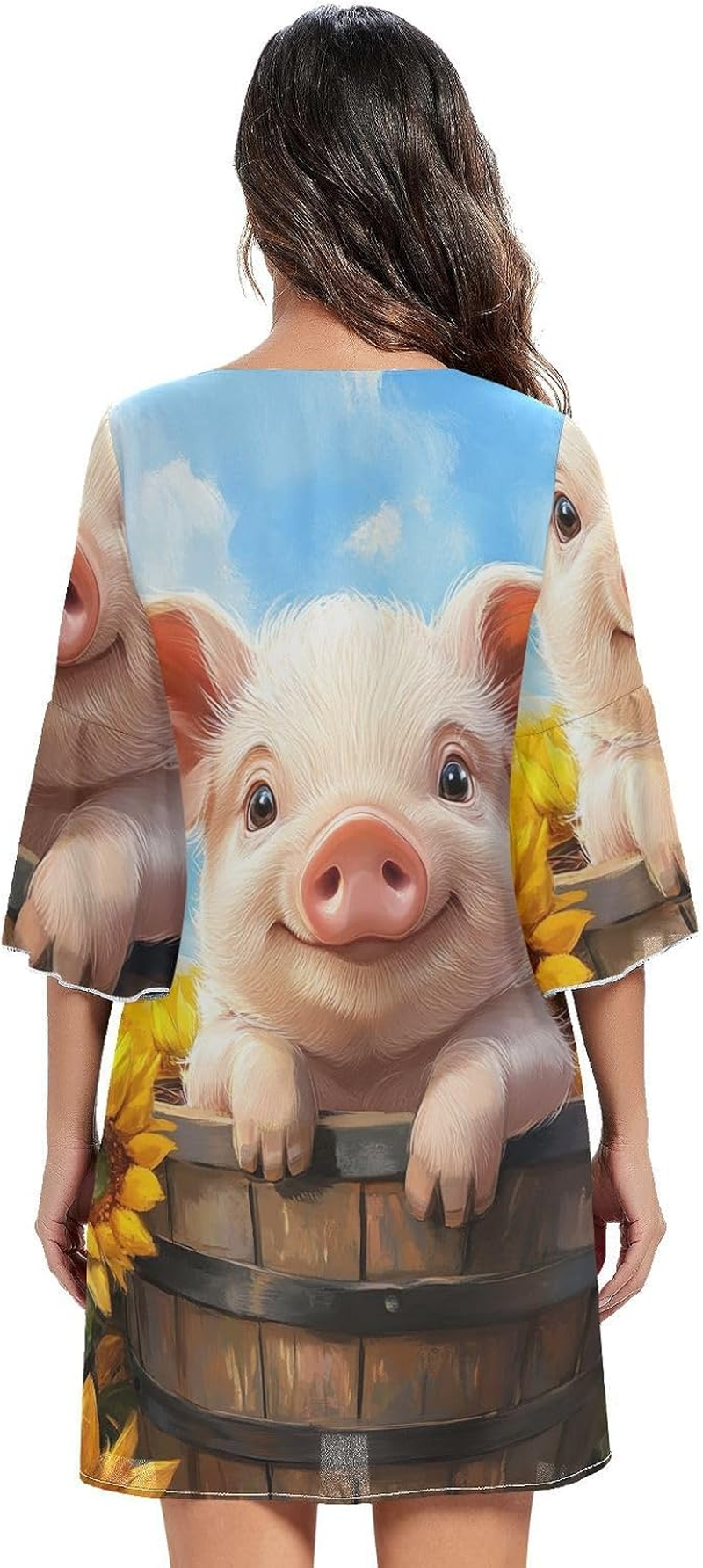 Cute Pig Short Chiffon Dress Print Dress Line Maternity Dress, Cute Pig 4, Large image number 5