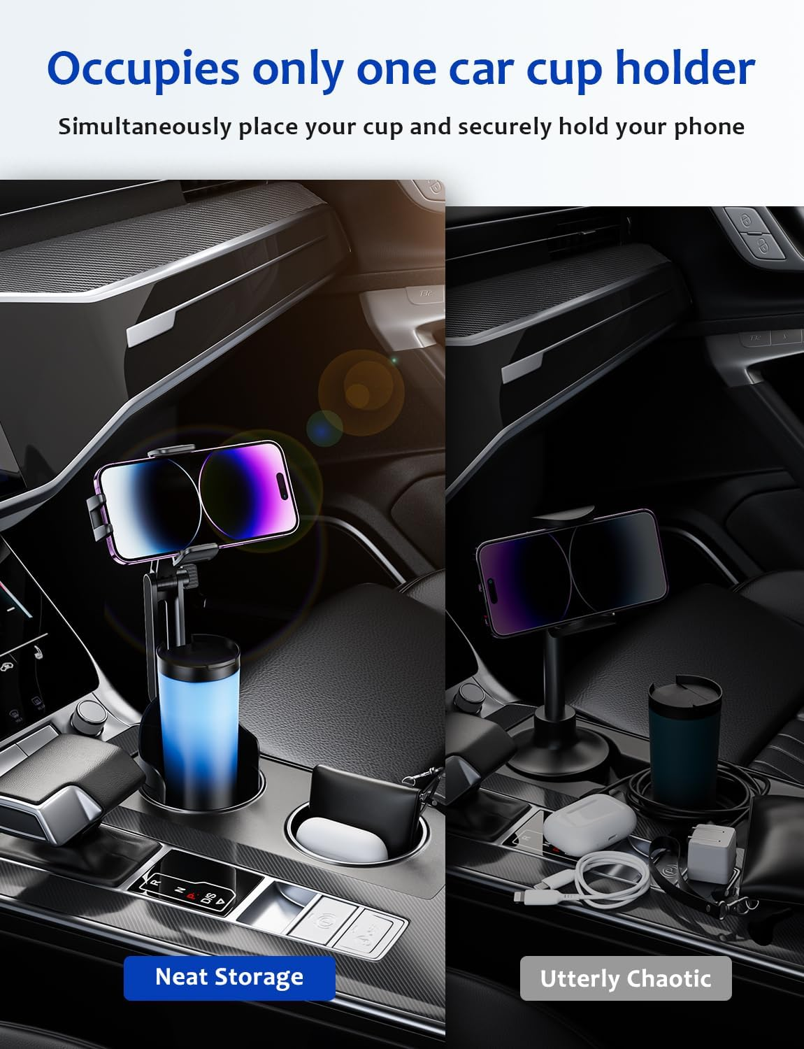 Car Cup Holder Phone Mount: [Bottle Friendly] Car Cell Phones Cup Stand Expander with Height Adjustable Arm Fit for Truck | SUV | Automobile Compatible with Iphone & Samsung & Android Smartphones image number 4
