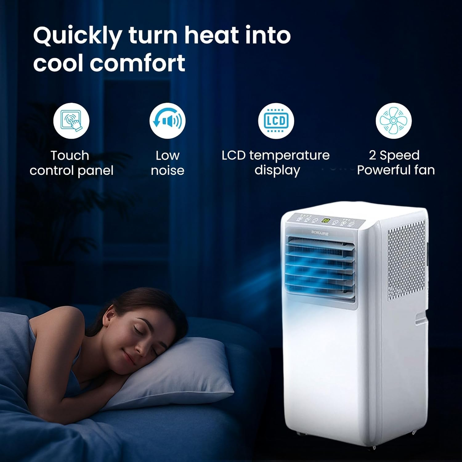 Bonaire 2.6Kw Portable Air Conditioner 9000 BTU Cooling | Remote Control | Dehumidifier | Touch Panel | R290 | Suits Rooms up to 18M&sup2; | 2 Year Warranty image number 3