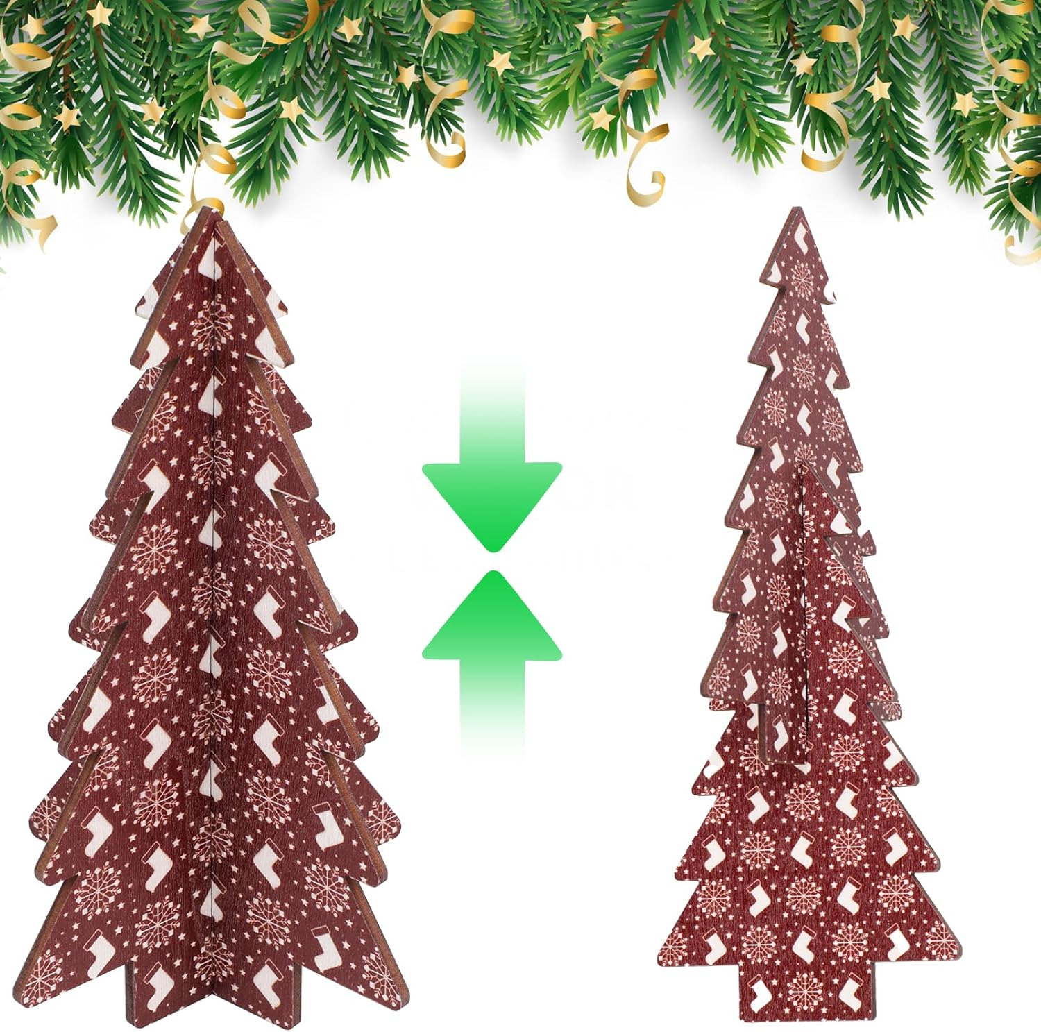 3Pcs Christmas Tree Table Decor, 3D Christmas Tree Tabletop Decorations Christmas Tree Centerpiece Wooden Signs Elk & Snowflakes Christmas Tree for Xmas Home Shelf Party Favors (3 Styles) image number 6