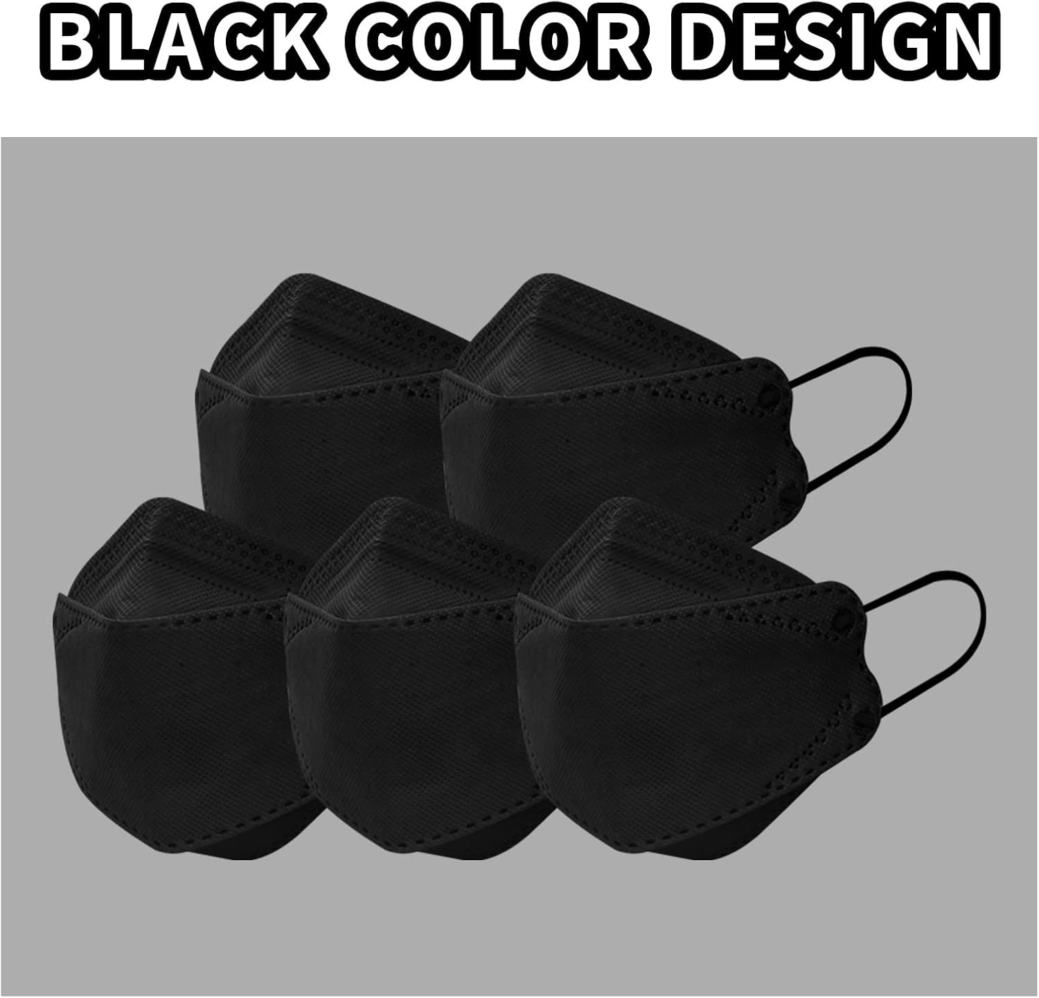 KF Design Mask Black, Adult Sized Mask for Women Men, Comfortable Breathing Mask for Adjustable Snug Fit, 4 Ply Filtering Protective Mask Cover - 10 PCS