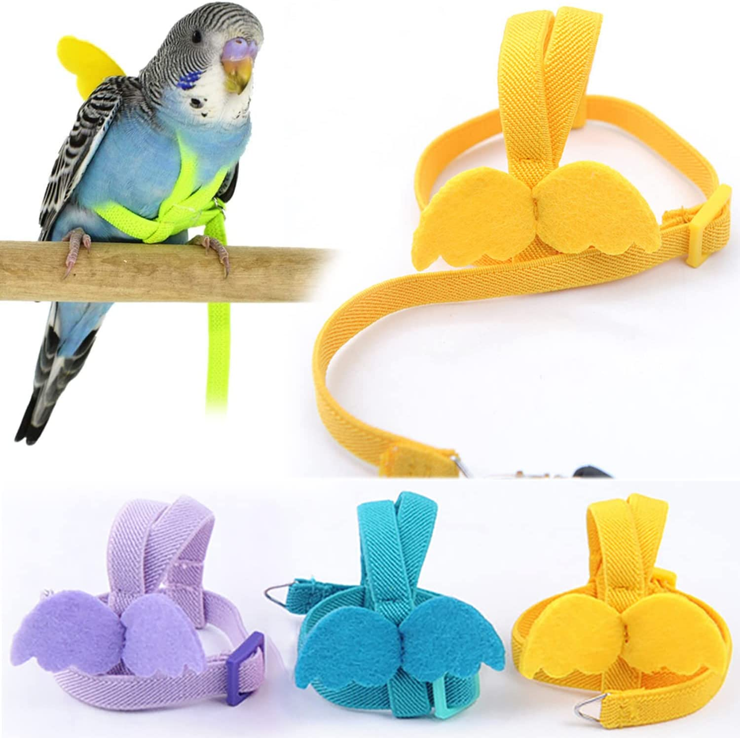 Adjustable Pet Parrot Bird Harness Lead Leash Flying Training Rope Cockatiel (Yellow)
