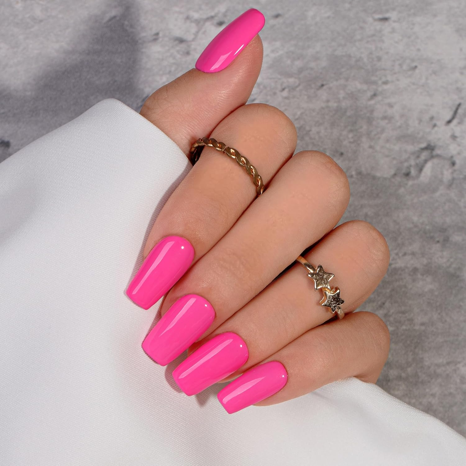 Kqueenest French Press on Nails Long Square, Ombre Pink False Nails with Glue, Glossy Natural Gradient Fake Nails Long Medium Coffin, Reusable Gel Stick on Nail for Women Decoration, 24 Pcs