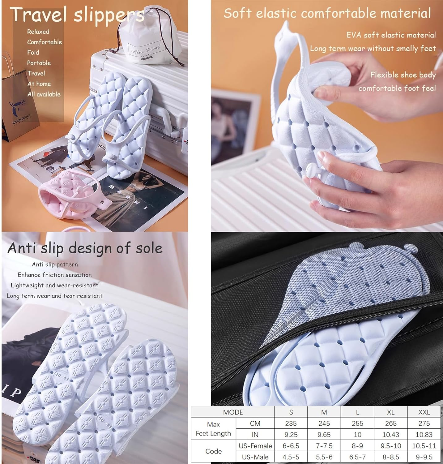 YFBXIZHOU Travel Portable Folding Set(5 in 1)-1 Pair Shower Shoes Slippers for Women or Men&1 PCS Silicone Cups with Sealing Lid&3 PCS Clothes Hangers Reusable for Picnic Camping Outdoor Hiking (L) image number 3