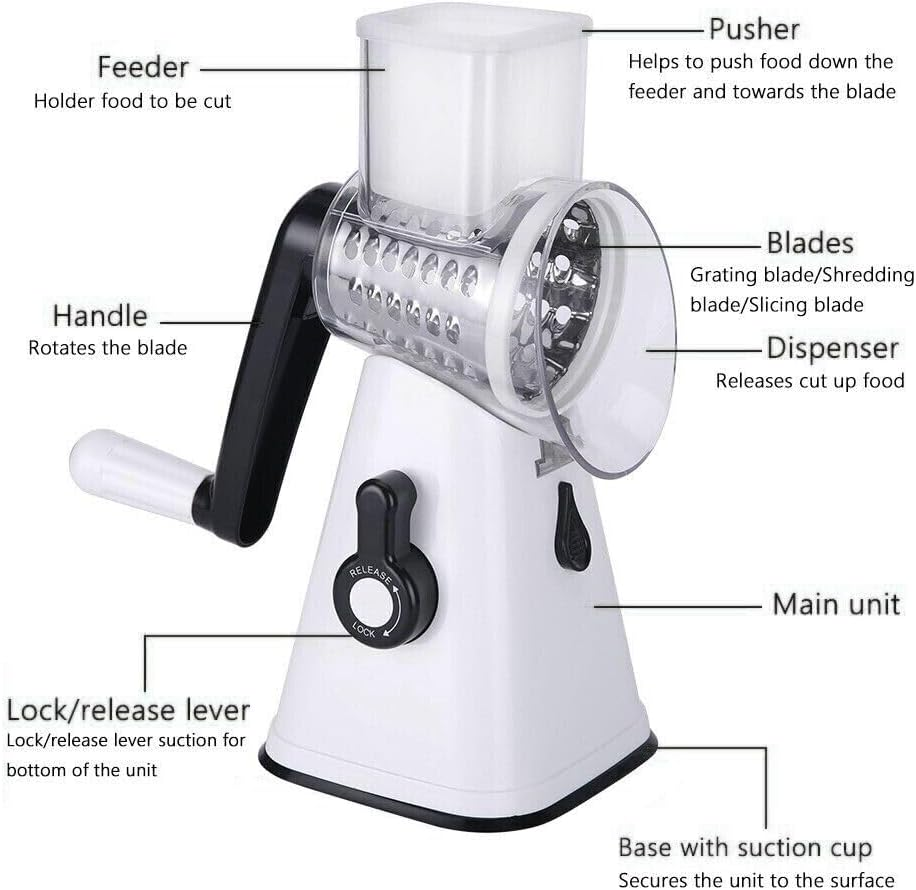 Youngly Food Manual Rotary Grater Chopper Kitchen Vegetable Fruit Slicer Cutter Shredder image number 6