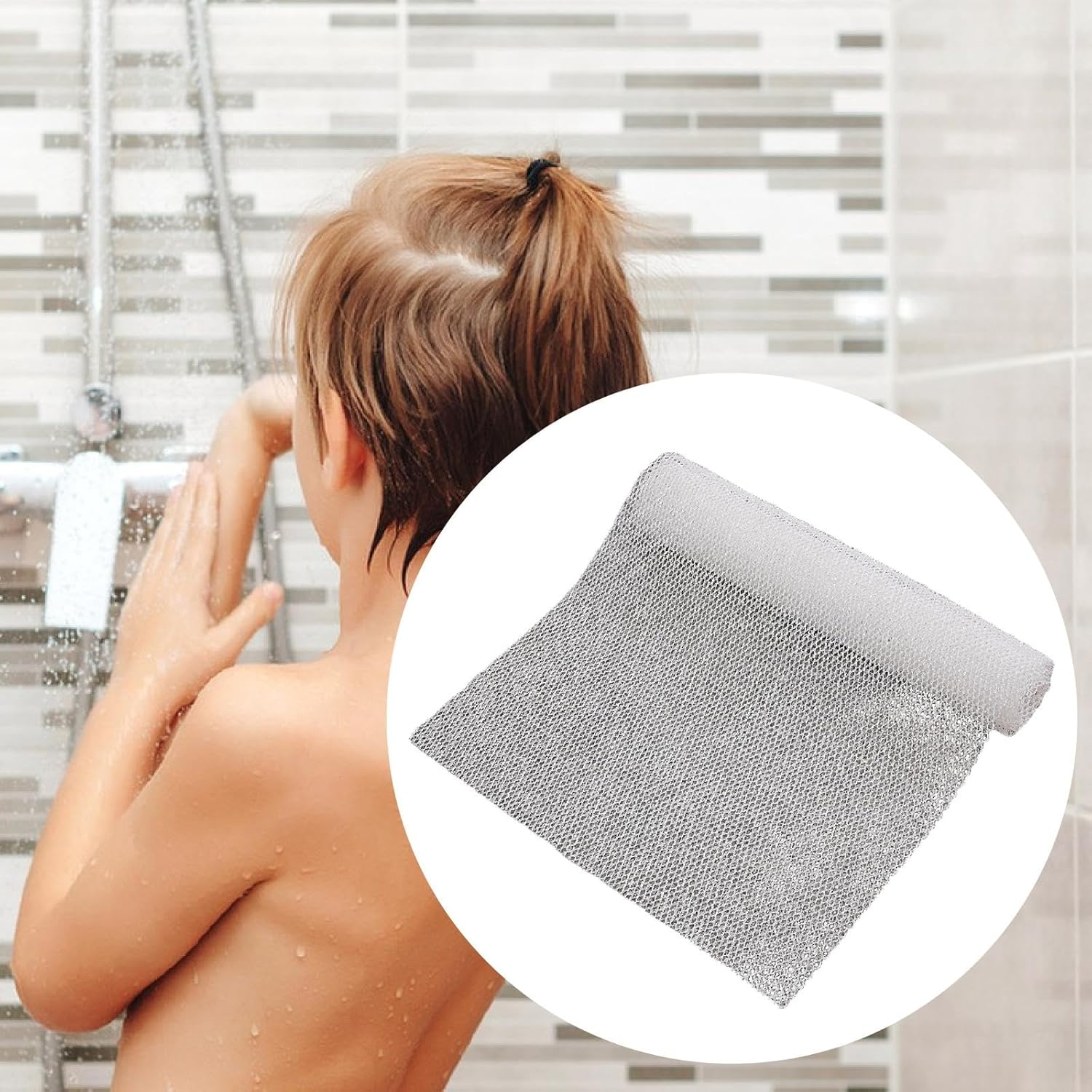 Eigell Nylon Net Bath Washcloth Gentle Exfoliating Easy Maintenance Quick Drying Deep Cleaning for Men, Women Body Scrubber, Beige