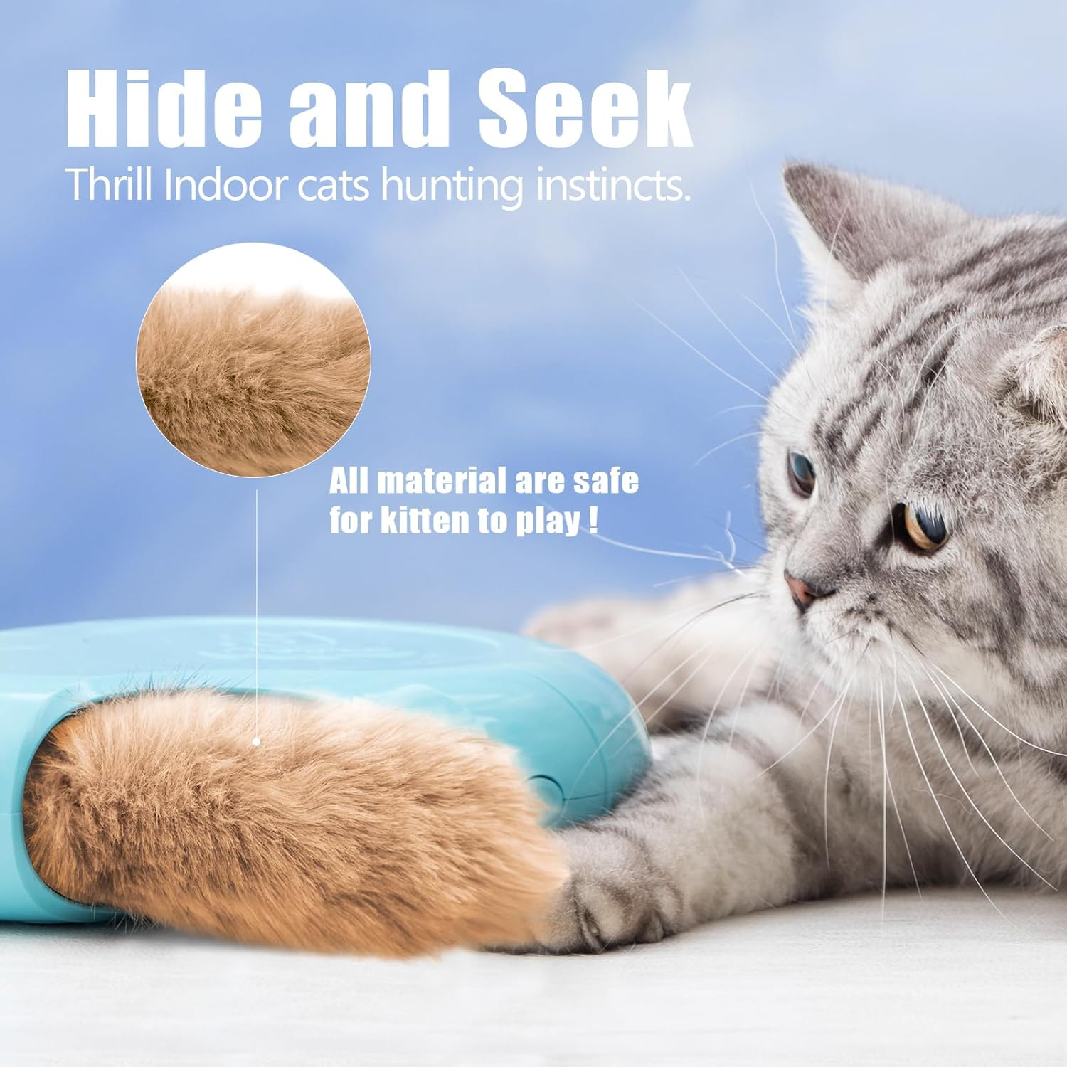 Migipaws Cat Toys,Interactive Fluffy Ball,Squeak Hide and Seek in a Mice Hole,Smart Kitten Teaser,Automatic Timer on Off, Plush Fur Tail Refill image number 2