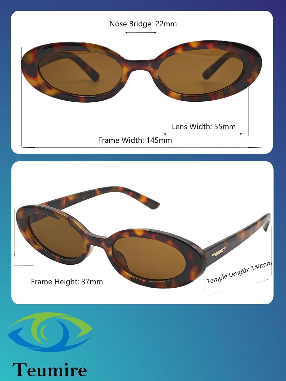 Teumire Retro Oval Sunglasses for Women Men Tiny Narrow 90S Style Small Sun Glasses 2 Pack image number 5