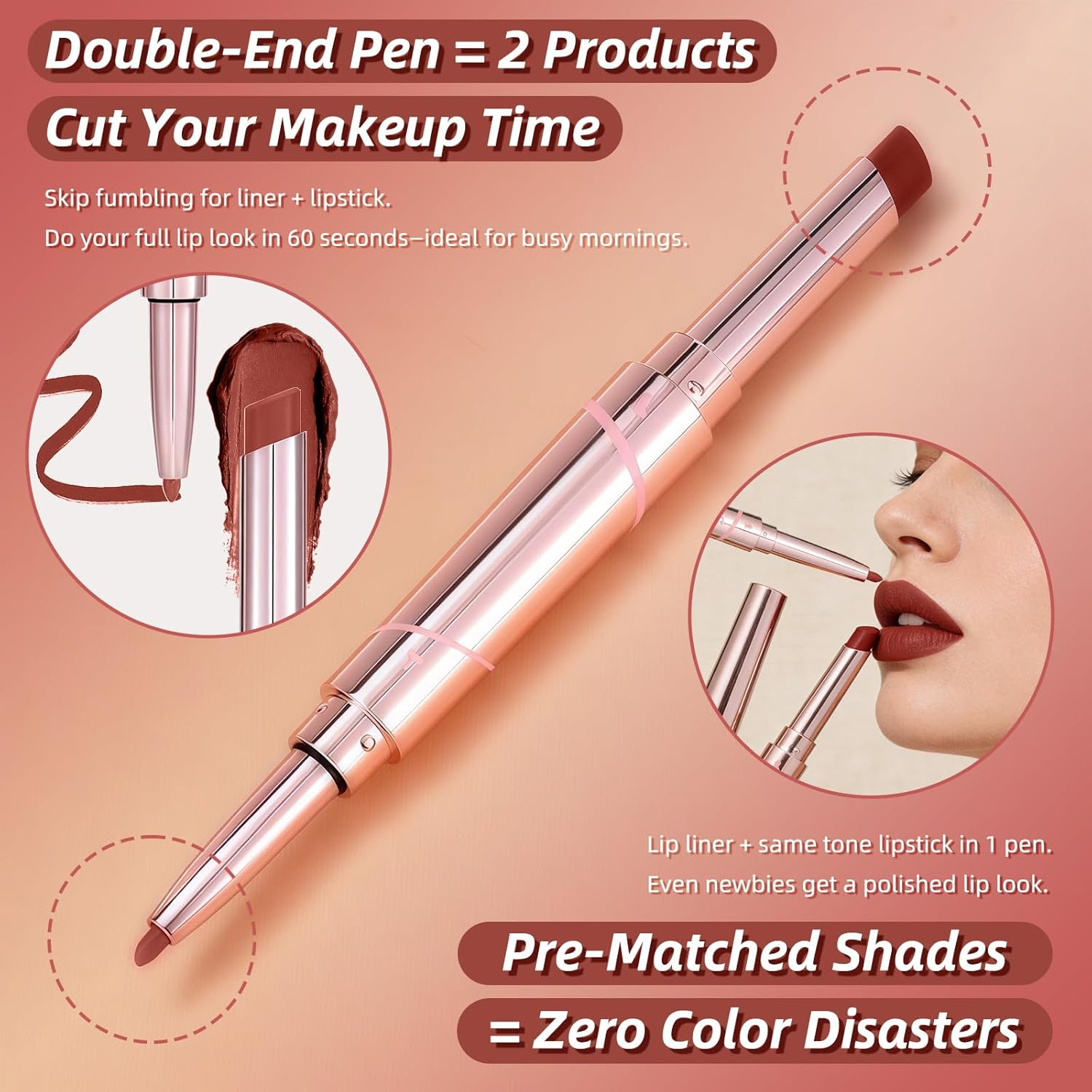 U-Shinein 2-In-1 Matte Lipstick & Lip Liner Double-End Pen, Long Lasting Smudge-Proof Nourishing Velvet Finish Makeup Party & Office for Women 05 - 04 Terracotta Red Brown image number 5