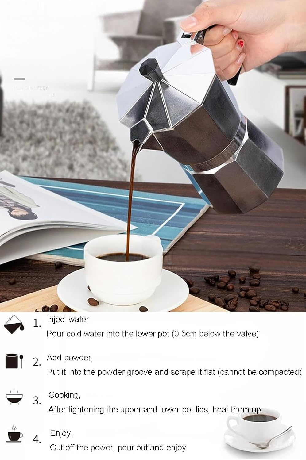 Tongke Moka Coffee Pot Maker, Aluminium Espresso Maker for Camping, Stovetop & Gas Hob - Compact Italian Style Coffee Maker, Easy Clean & Gift Ready (6-Cup) image number 4