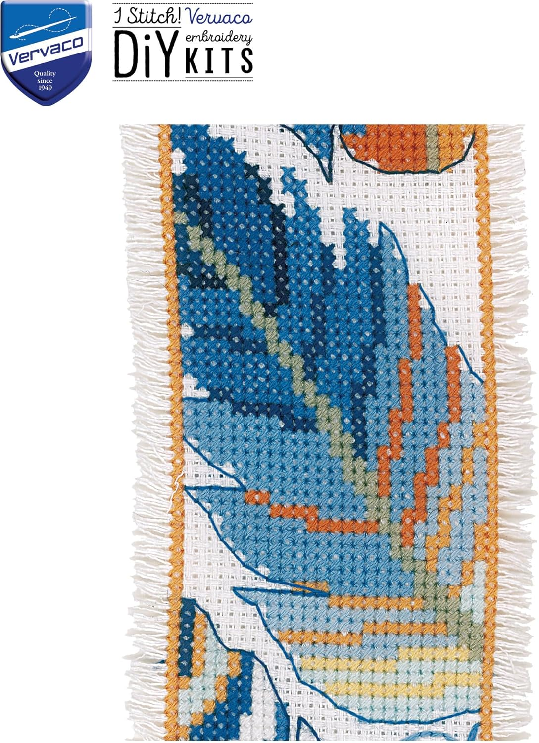 Vervaco PN-0170379 Blue Feathers Set of 2 Bookmarks Embroidery Kit Counted Pattern Cotton Multi-Coloured Approx. 6 X 20 Cm / 2.4 X 8 Inches