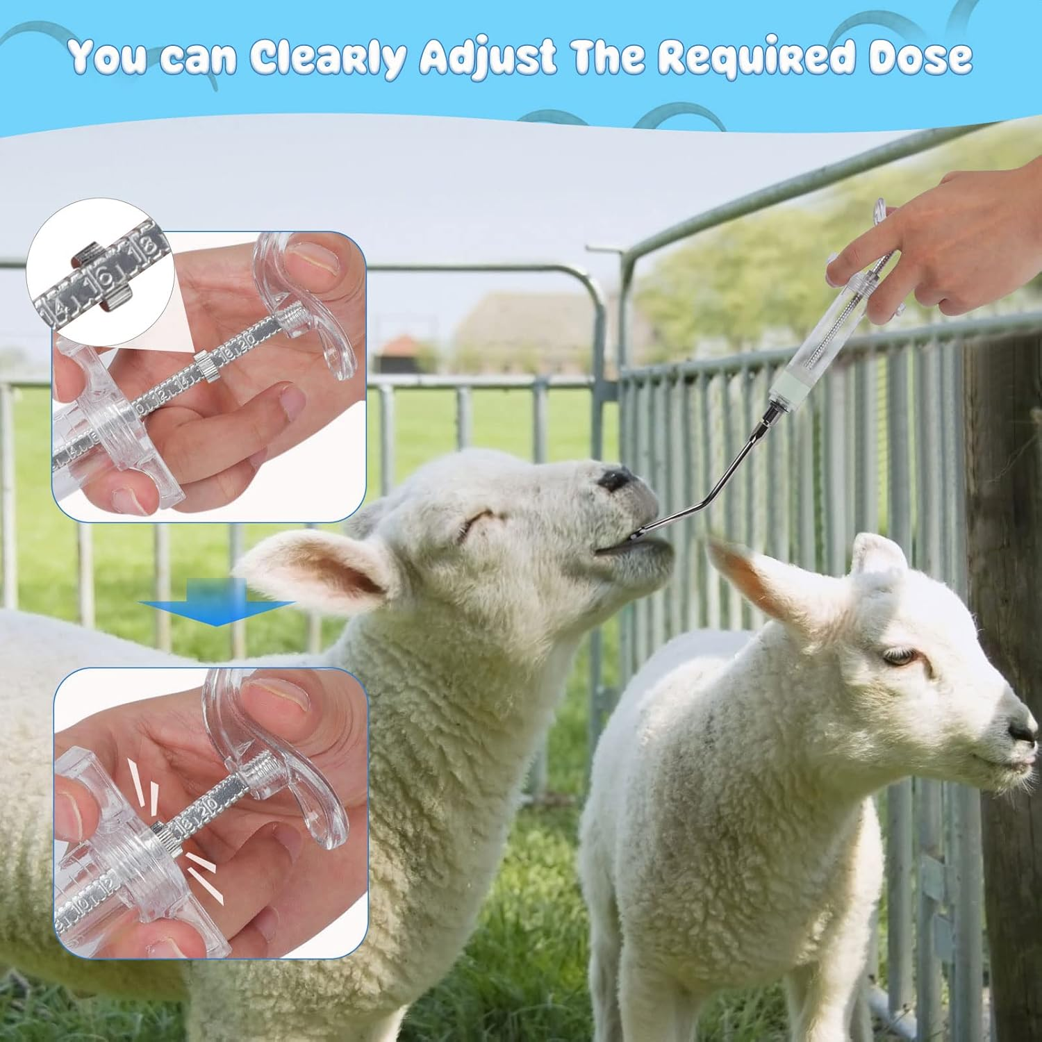 GINDOOR 2 Pieces Reusable Goats Syringe with 2 Drench Nozzle, Adjustable Dosage Detachable Sheep Drench Livestock Syringe for Sheep Baby Goat Supplies - 20ML image number 4