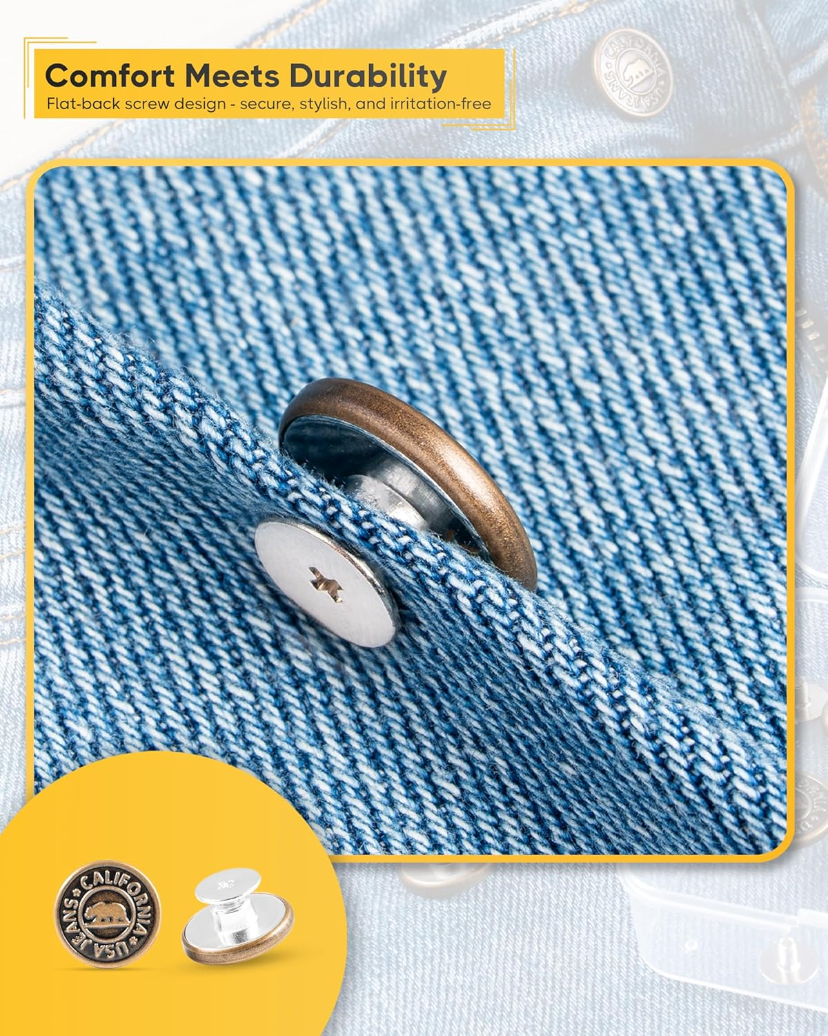 ZEFFFKA Jeans Buttons 17Mm 5/8 Inch 12 Metal Replacement Buttons Mini Screwdriver for Easy Installation Strong Durable No Sew Snap Fasteners for Denim Jackets Bags Pants