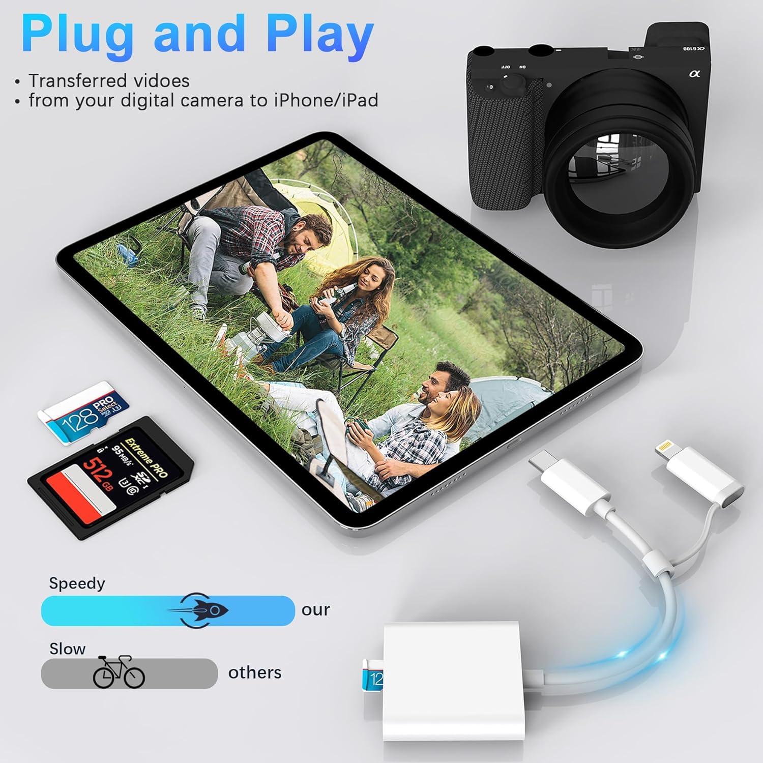 Iphone SD Card Reader | Dual Connector (Lightning + USB-C) Sd/Sdxc/Sdhc/Microsd Adapter, Memory Card Reader for Iphone/Ipad, Type-C Camera Reader Plug and Play, Phone Accessories image number 5