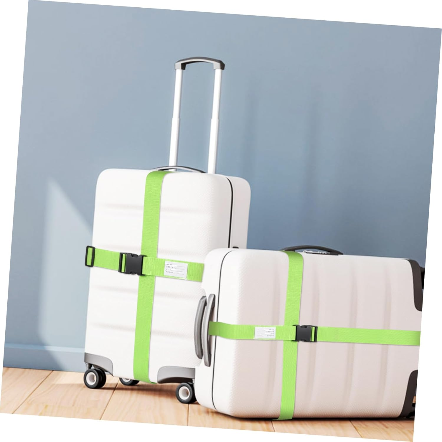 NUOBESTY 4Pcs Fluorescent Green Luggage Straps for Suitcase Polypropylene Buckle Belts Adjustable Travel Packing Secure Reinforcement Bands for Easy Identification and Opening Protection