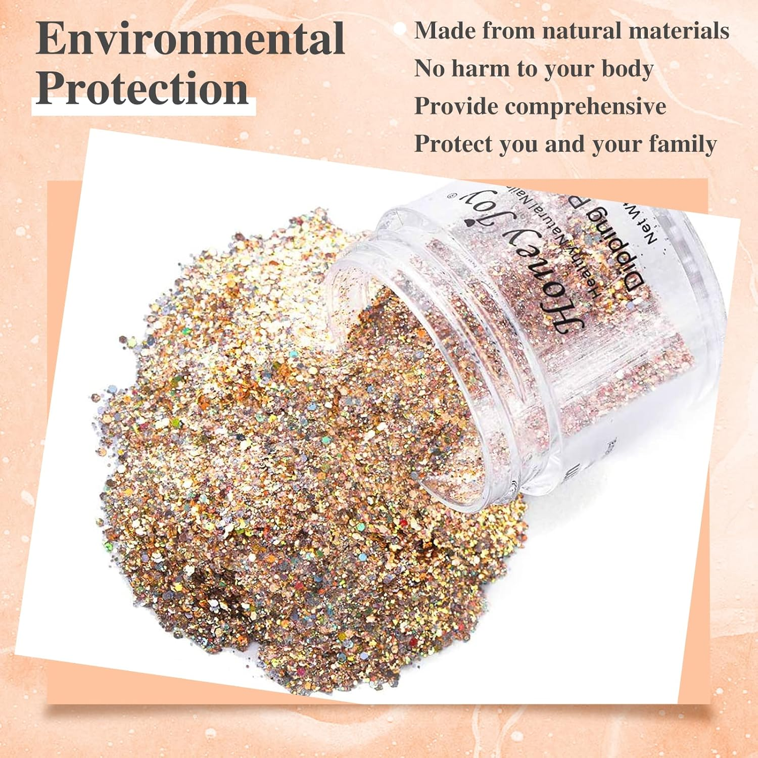 28G/Box Champagne Color Shine Glitter Hexagon Sequins Paillette Dip Powder Nails Dipping Nails Long-Lasting Nails No UV Light Needed (Hj-Nd064B-No.137) image number 4