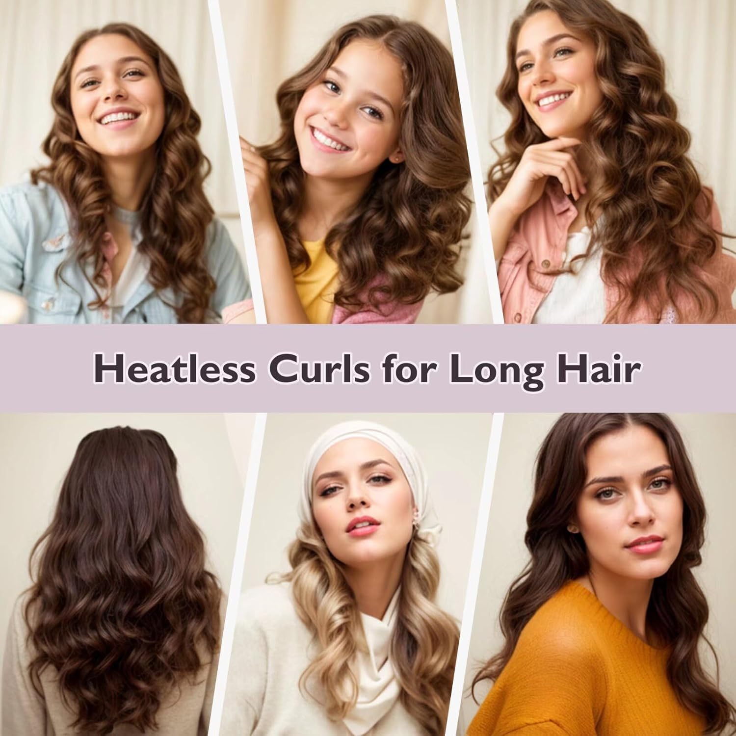 Overnight Hair Curlers Heatless Curls - 6 Pcs No Heat Blowout Curling Rods to Sleep in with Satin Hair Scarf