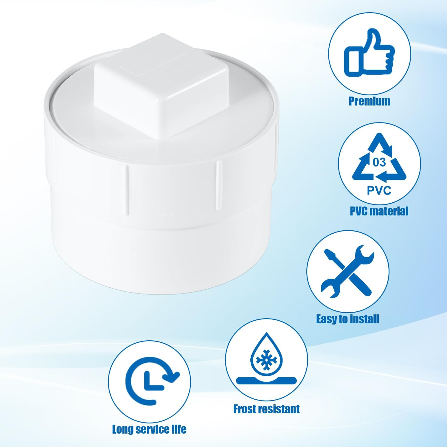 4" PVC Sewer Cleanout Adapter with Plug Pipe Fitting, DWV Flush Sewer Cleanout Cap Drainage Sewer Cleanout Cap for Drainage Piping System Outdoor Garden