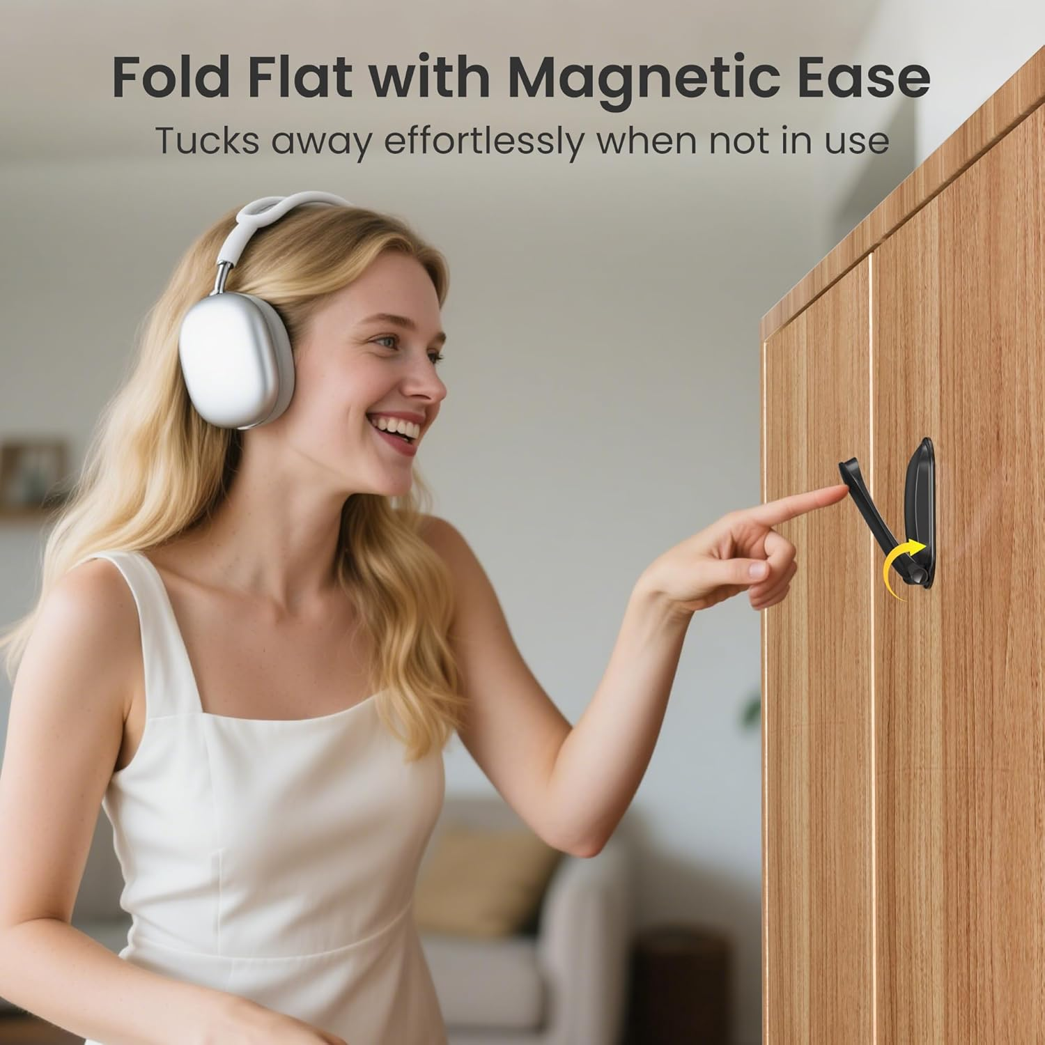 Itramax Wall Mount Headphone Hanger,Adhesive Headset Holder under Desk,2 Pack Magnetic Headphone Monitor Stand Hook, Foldable Sticky PC Gaming Headset Earphone Clamp for Airpods Max,Hyperx,Xbox-Black image number 2