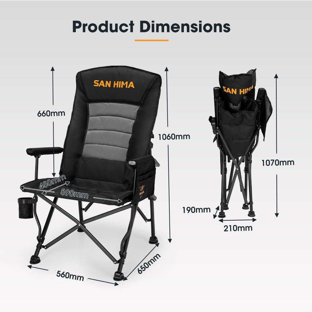 SAN HIMA Folding Camping Chair with Adjustable High Backrest, Portable Lightweight Foldable Camping Chair with Side Pocket, Cup Holder & Non-Slip Feet, up to 200KG, for BBQ Picnic Hiking Beach - Green image number 3