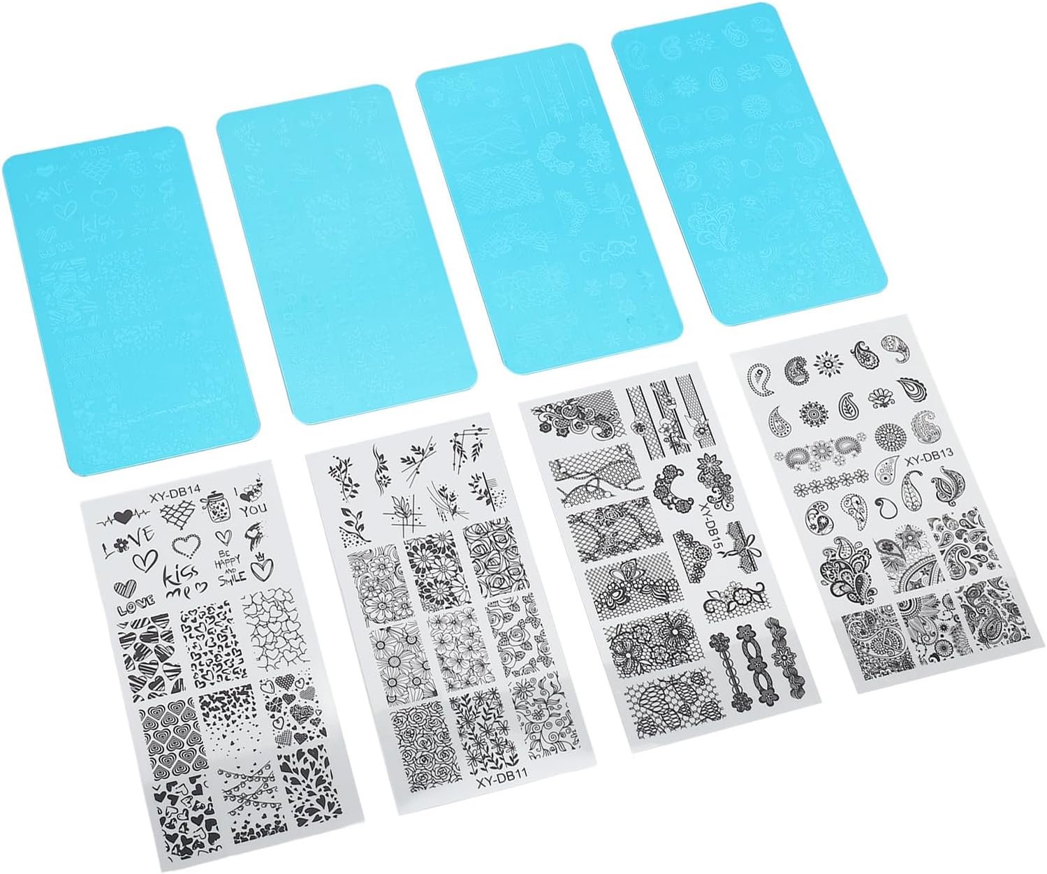 French Nail Art Stamping Plate 4Pcs Nail Polish Printing Steel Plate with Transparent Films Nail Stamping Plate for Artificial Nails image number 5