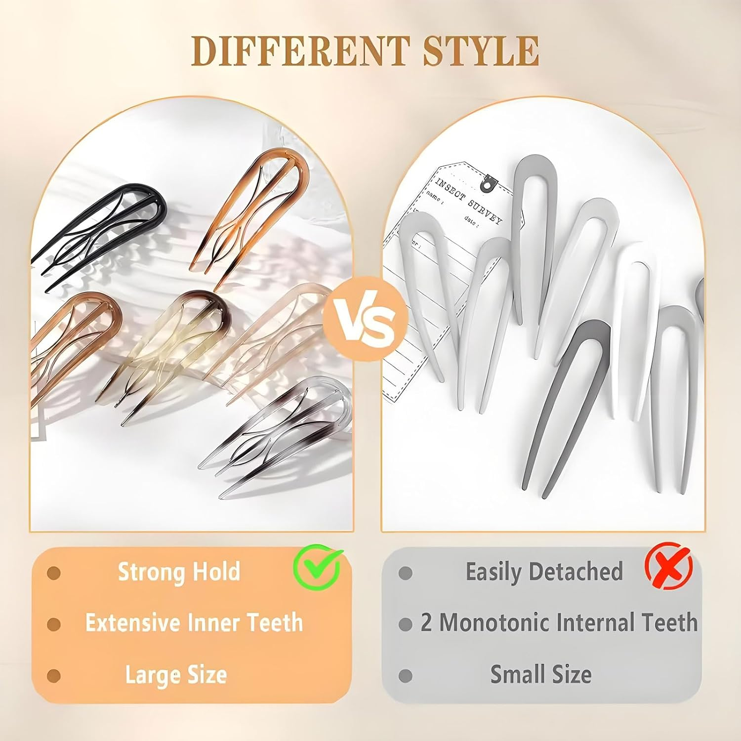 MYTOAU 10Pcs French Hair Pin, Hair Pins for Women,Retro Fork Internal Teeth French Hair Clips U Shaped French Twist Hair Pin, Tortoise Shell French Hair Pins for Women Vintage Hairstyle Accessories image number 5