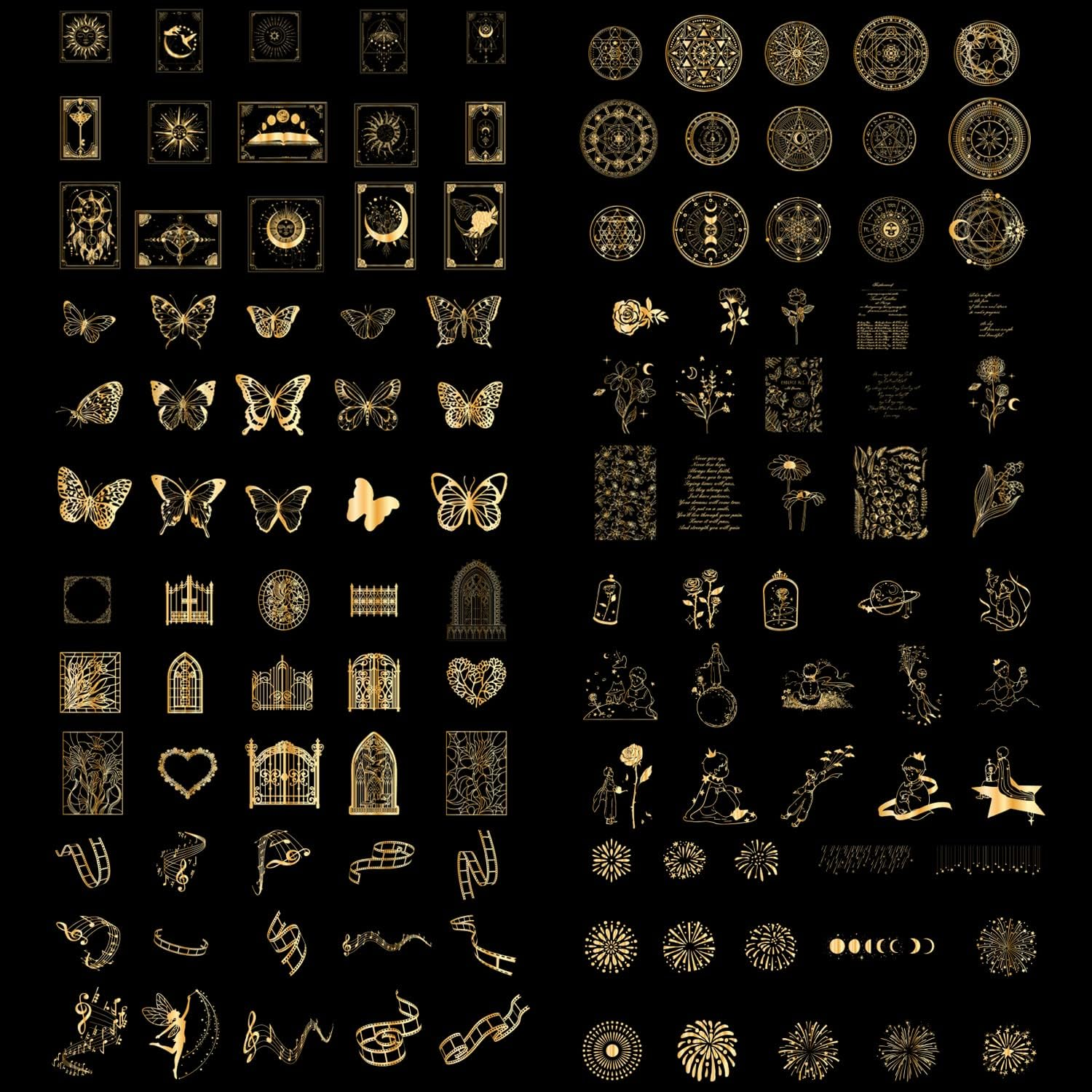 YOKSAS Yoksas 360Pcs Golden Holographic Sticker Set - Transparent Glitter Gold Foil Resin Stickers for Scrapbooking, Laptop, Water Bottles, Journaling, Gold,Golden,Transparent (ST-230) image number 2