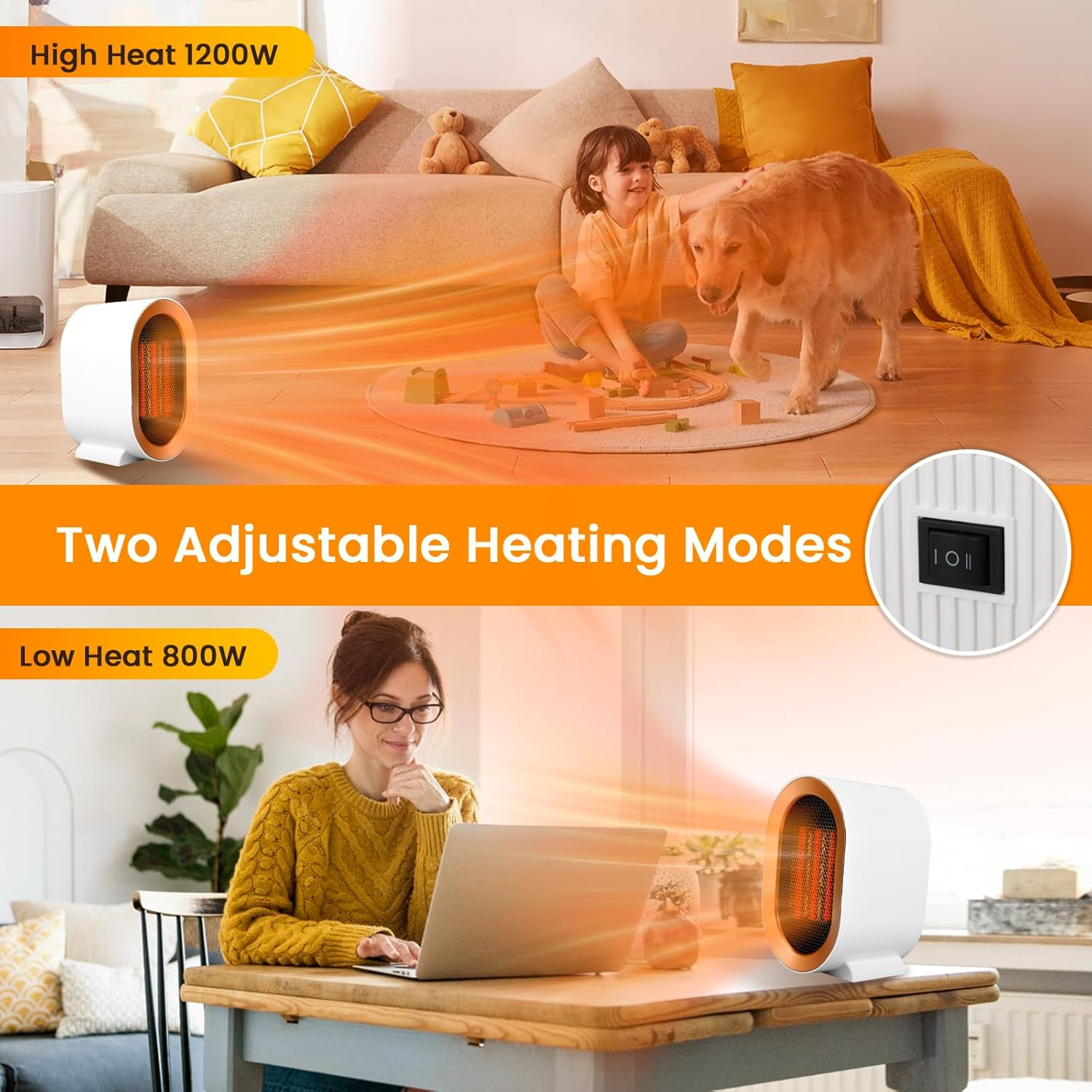 Space Heater for Indoor Use, Angkng 1200W Portable Heaters with Overheat, Tip-Over Protection， Small Electric Heater under Desk for Office, Portable Space Heater for Bedroom, Fast Heating for Room