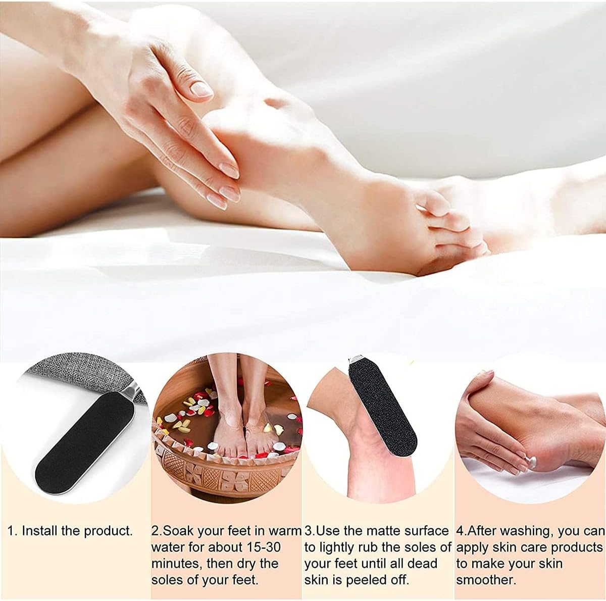 EBANKU 100Pcs Foot Files Refills Foot File, Reusable Stainless Steel Cracked Skin Corns Callus Remover, Feet Rasp Pedicure Sandpapers Replacement Pads Easy Feet Scrubber for Bath Pedicure Salon image number 1