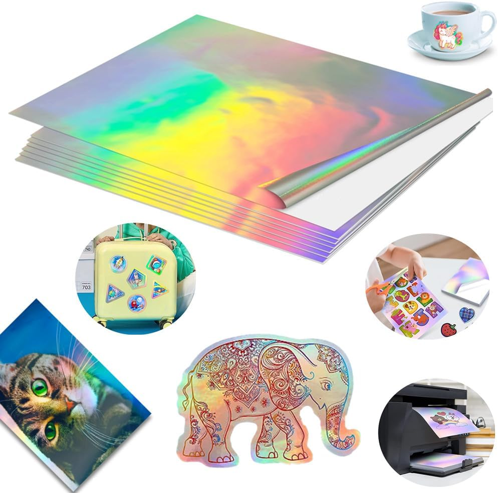 Cuicanfla 12 Pcs Holographic Sticker Paper, A4 Holographic Silver Card Metallic Rainbow Cardstock Foil Paper for Crafts Scrapbooking Shimmer Mirror Finished Shiny Sheets, for Inkjet, Laser Printer image number 5