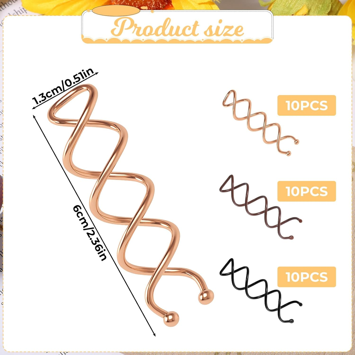 30 Pcs Spiral Hair Pins, 3 Colors Spiral Bobby Pins, Alloy Spin Pin, Non-Scratch round Clip & Bun Twist for Girls Women, Perfect Fashion Small Bun Bobbypins, Easy & Fast Use(2.36 Inches) image number 3