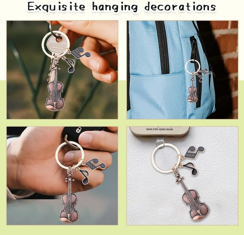 Retro Violin Musical Note Keychain for Music Lover Musicians Red Metal Keyring for Concert Fans Violinist Thank You Birthday Gifts for Backpack Decor Cello Musical Instrument Keyring