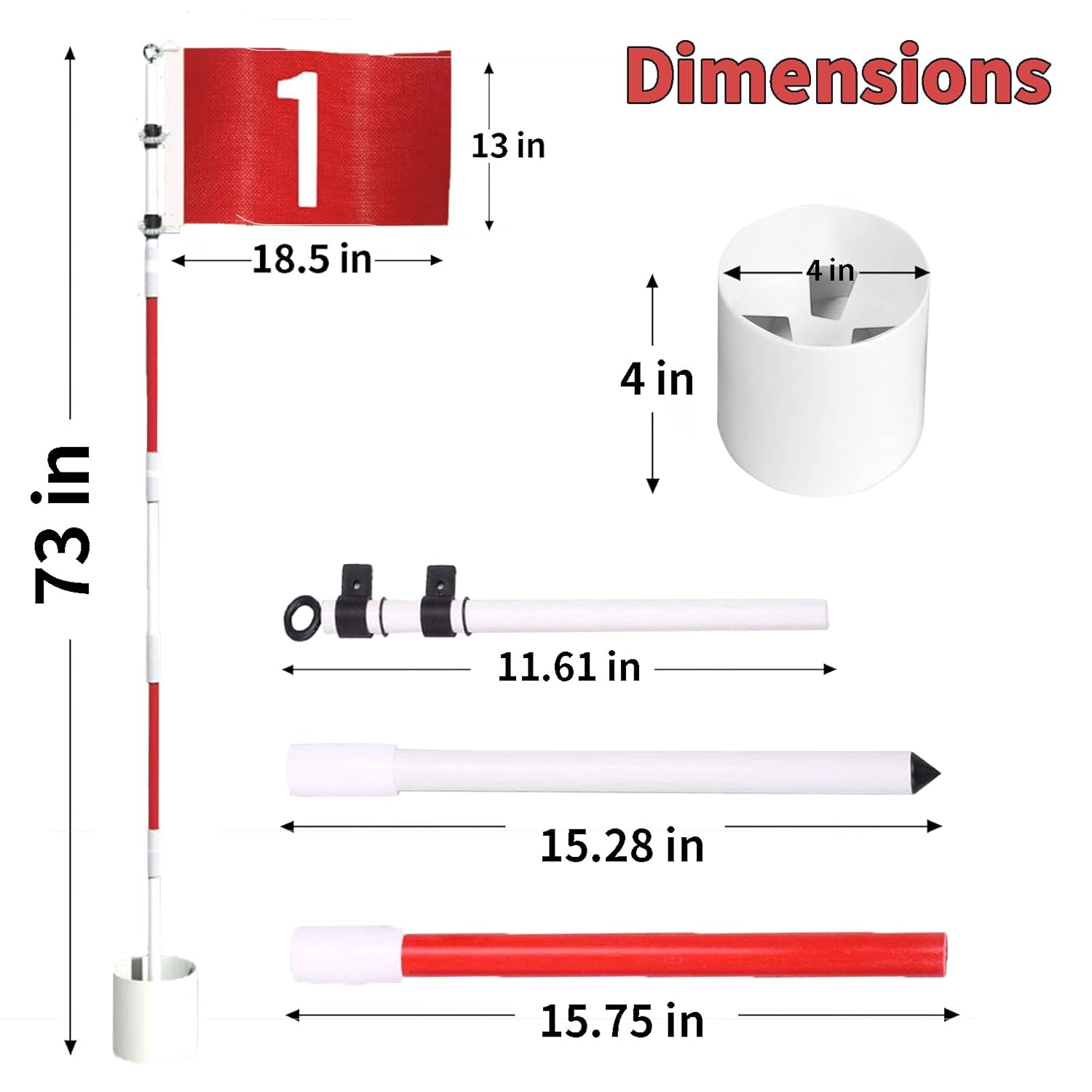 Golf Flagstick 6Ft, 185Cm Portable Five-Section Design for Backyard Practice Putting Green, Driving Range Golf Pin Flag Hole Cup Set, Gift Idea image number 2