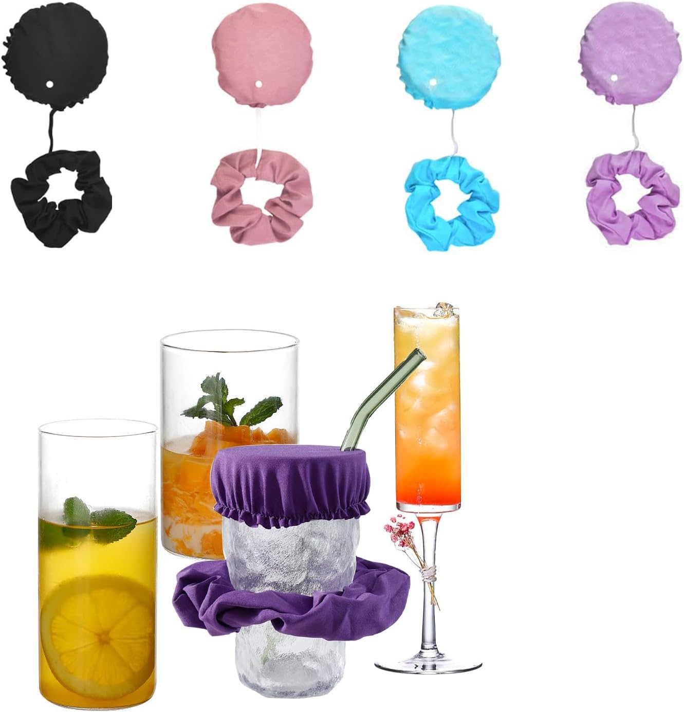 Niaciswe Drink Covers Scrunchie Pack of 5 Hair Scrunchie Drinks Lid Cap Hair Scrunchie Drink Cup Lid Hair Band Drink Cover Scrunchie Drinks Protection Headband for Parties (5 Colours) image number 3