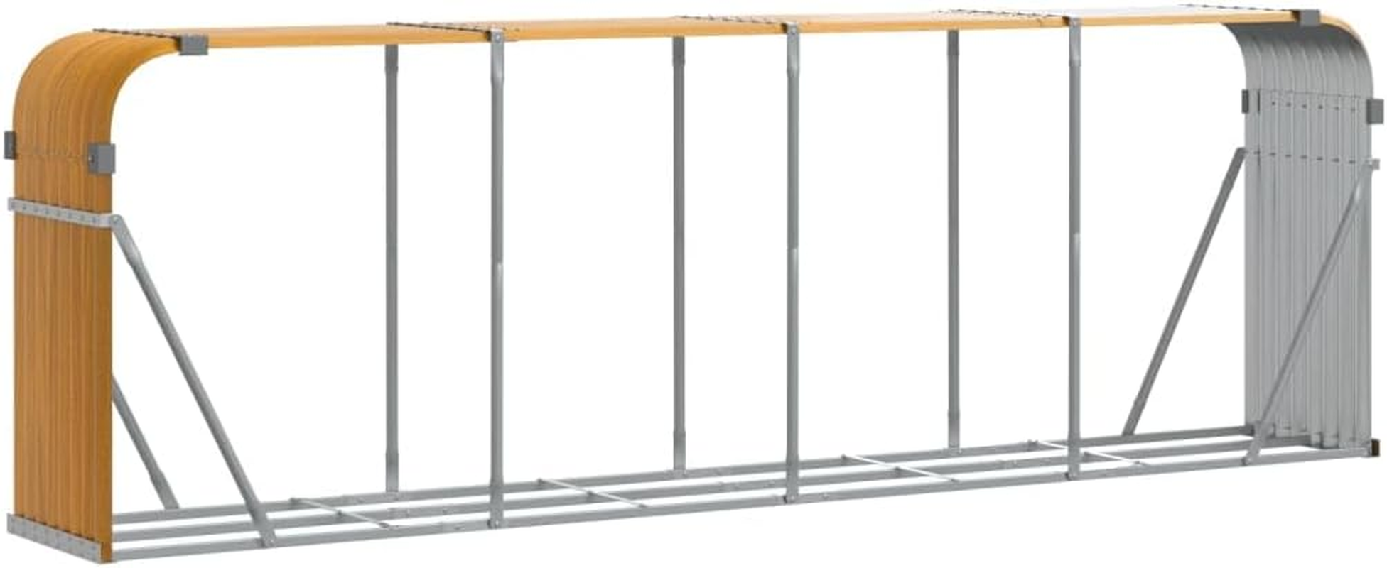 Garden Firewood Rack Outdoor Log Holder Rack Storing Wood Logs, Metal Wood Pile Storage Organizer, Weather-Resistant, Light Brown 300X45X100 Cm Galvanised Steel image number 1