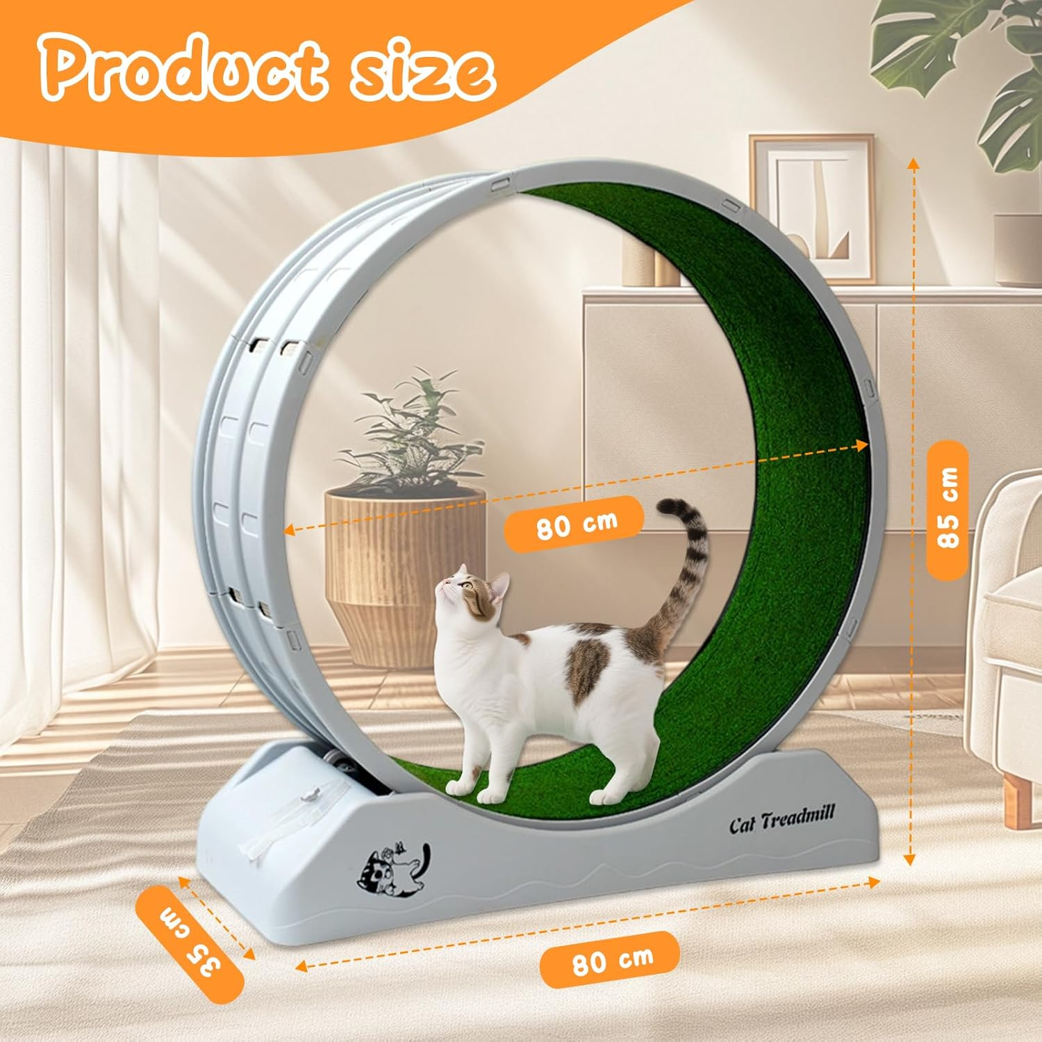 Cat Toy Exercise Wheel, Cat Wheel Running, Feline Spinning Walking Training Circle with Detachable Carpet Plastic - Durable, Quiet & Fun for Indoor Cats - (80CM) image number 5