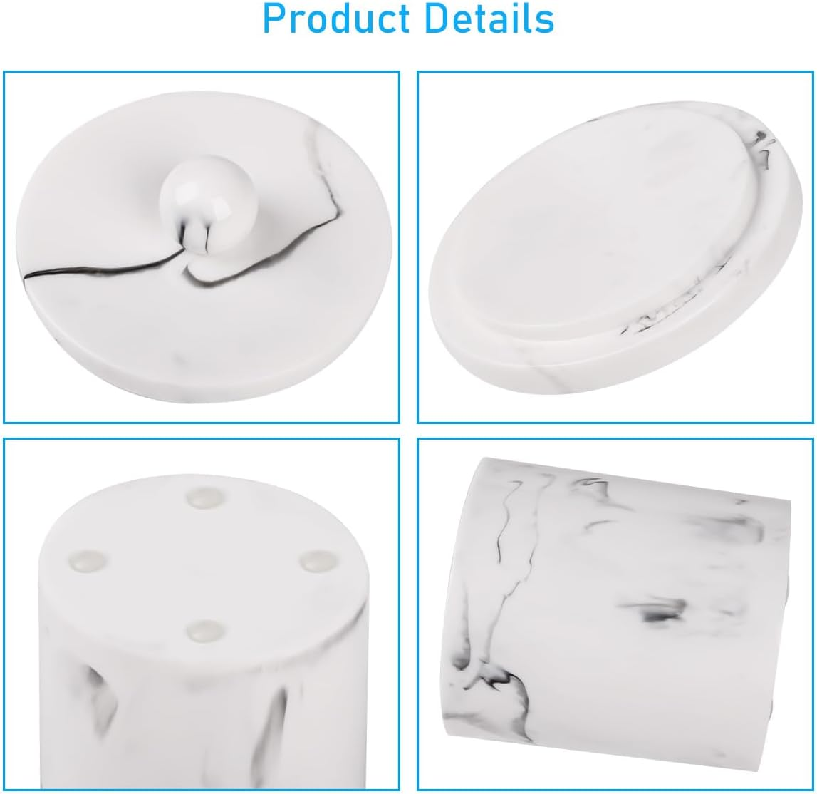 Tonxus Bathroom Vanity Countertop Divided Jars with Lid,Cotton Swab Holder,Resin Cotton Ball Container Makeup Sponges Cosmetics Canister,Bath Salts Storage Box (Marble White of 2) image number 2